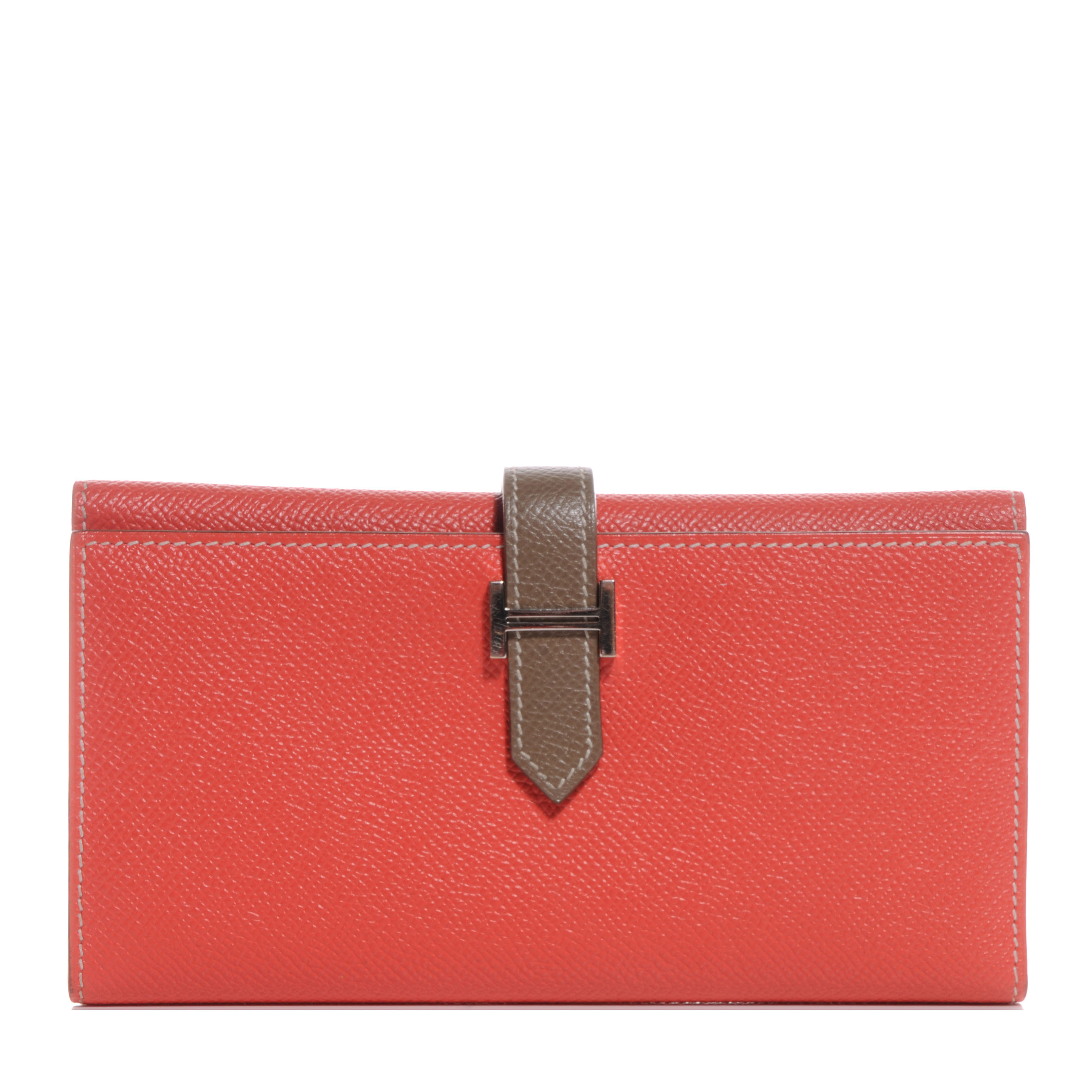 HERMES Epsom Bi Color Tri-Fold Bearn Wallet Etoupe Rose Jaipur 65834