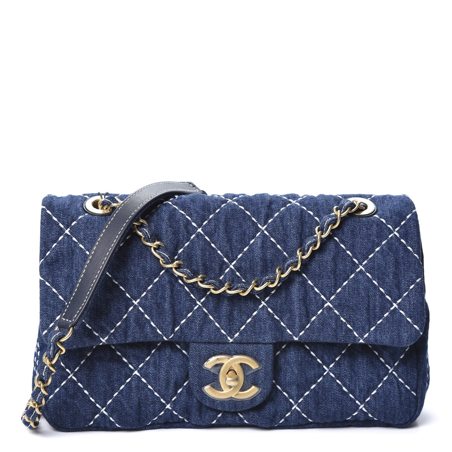 CHANEL Denim Quilted Single Flap Blue 552298