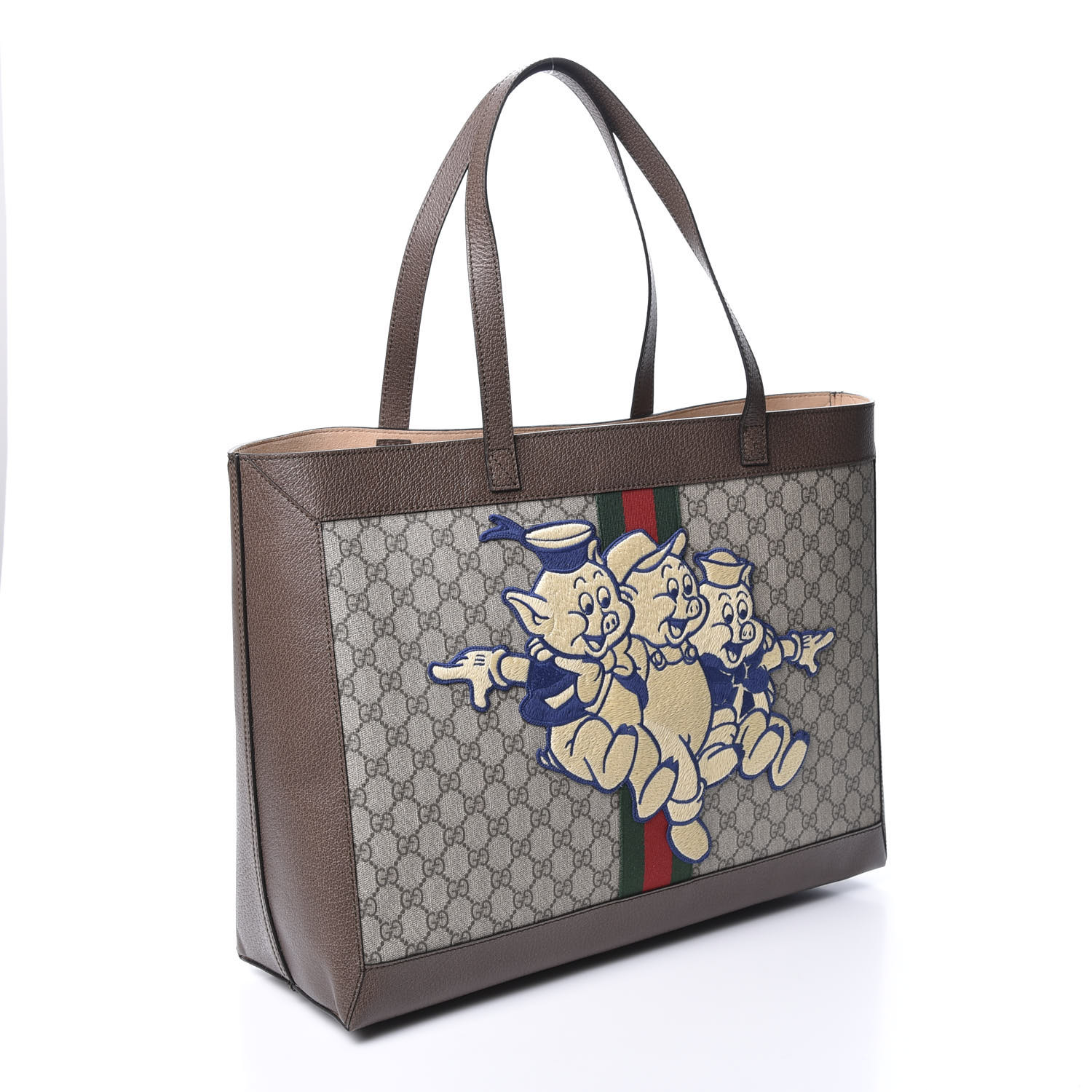 GUCCI GG Supreme Monogram Three Little Pigs Web Ophidia Tote Brown 554160