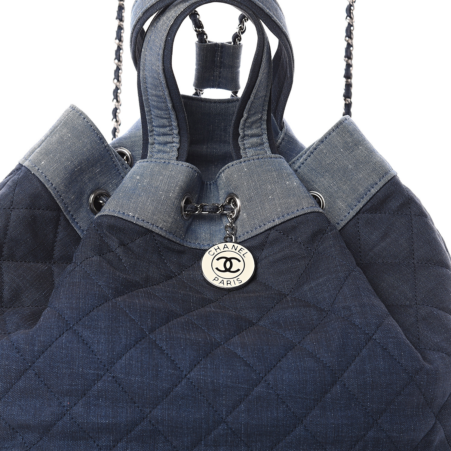 chanel quilted drawstring bag