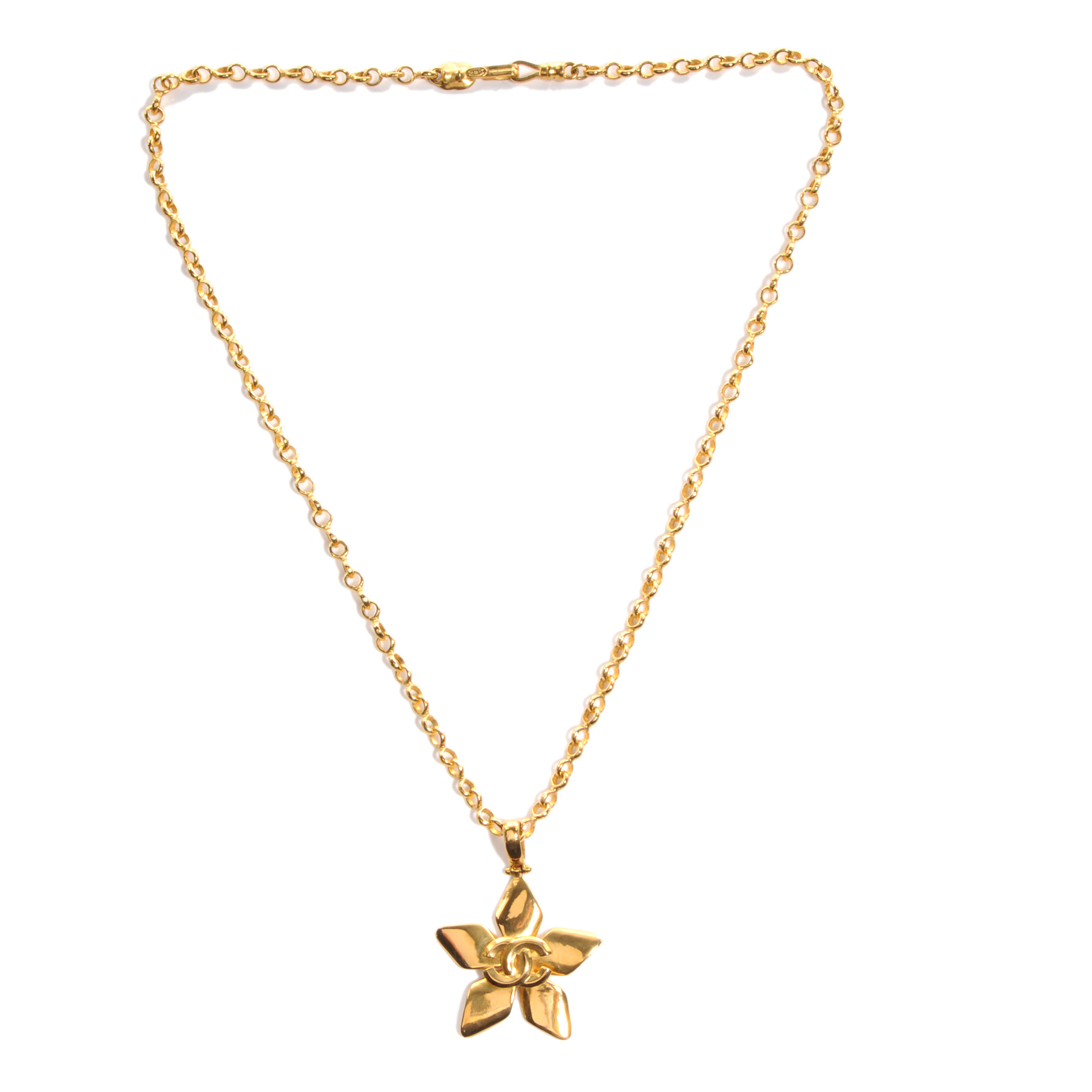 CHANEL CC Star Pendant Long Necklace Gold 65761