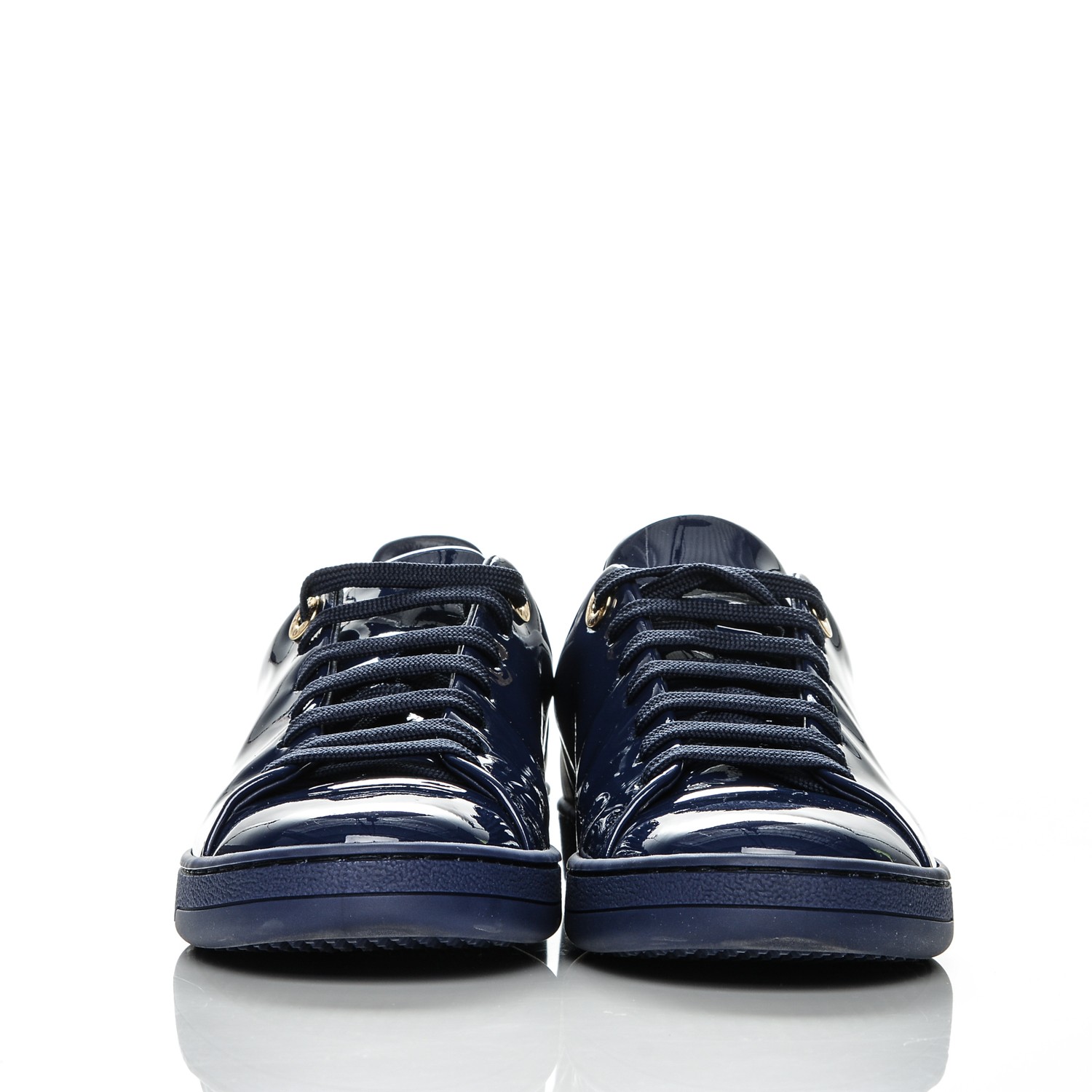 LOUIS VUITTON Patent Calfskin Frontrow Sneakers 35.5 Blue Nuit 185231