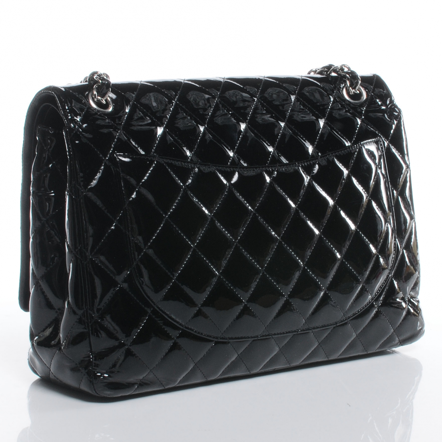 CHANEL Patent Quilted Maxi Double Flap Black 48499 | FASHIONPHILE