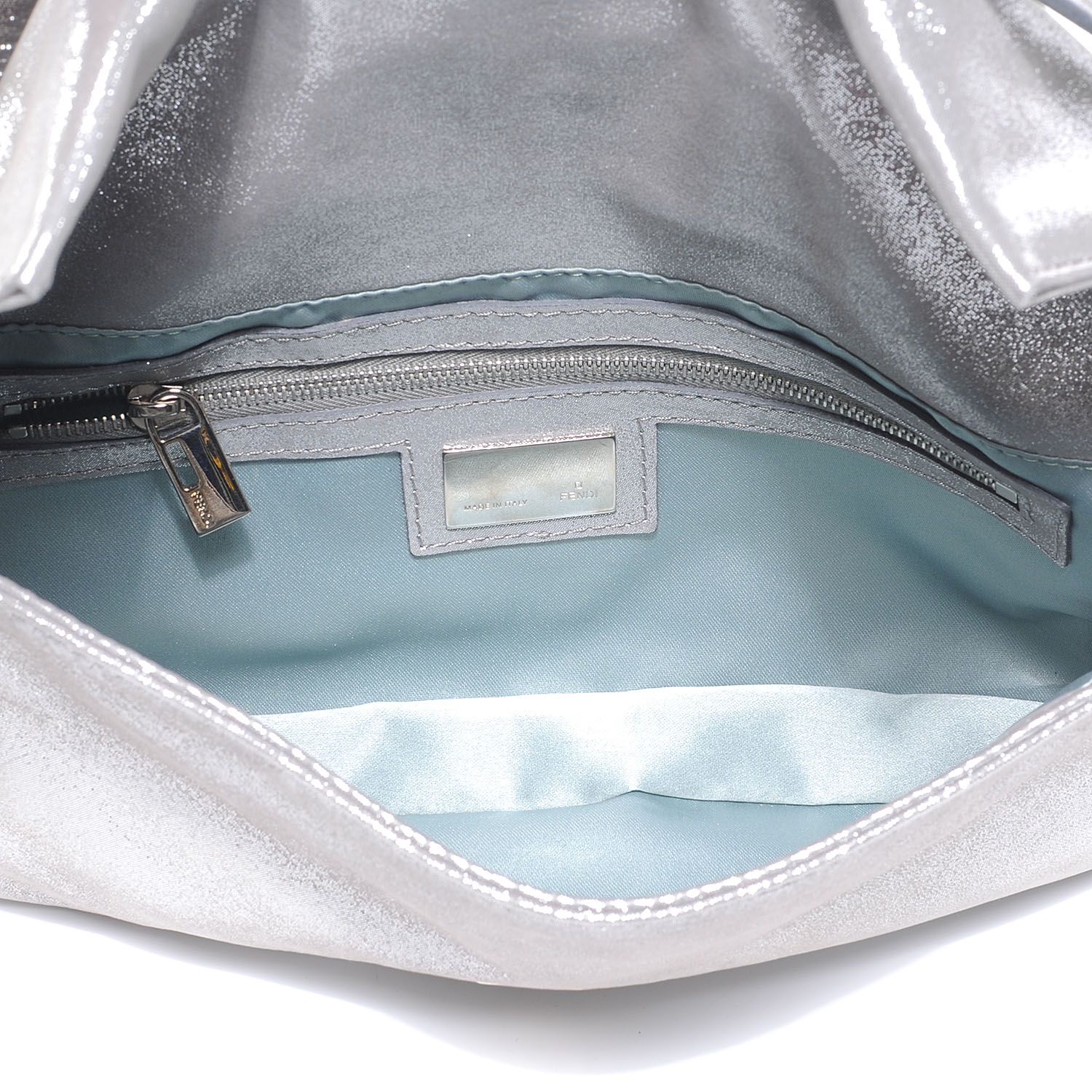 FENDI Metallic Lurex Crystal Baguette Silver 51148 | FASHIONPHILE