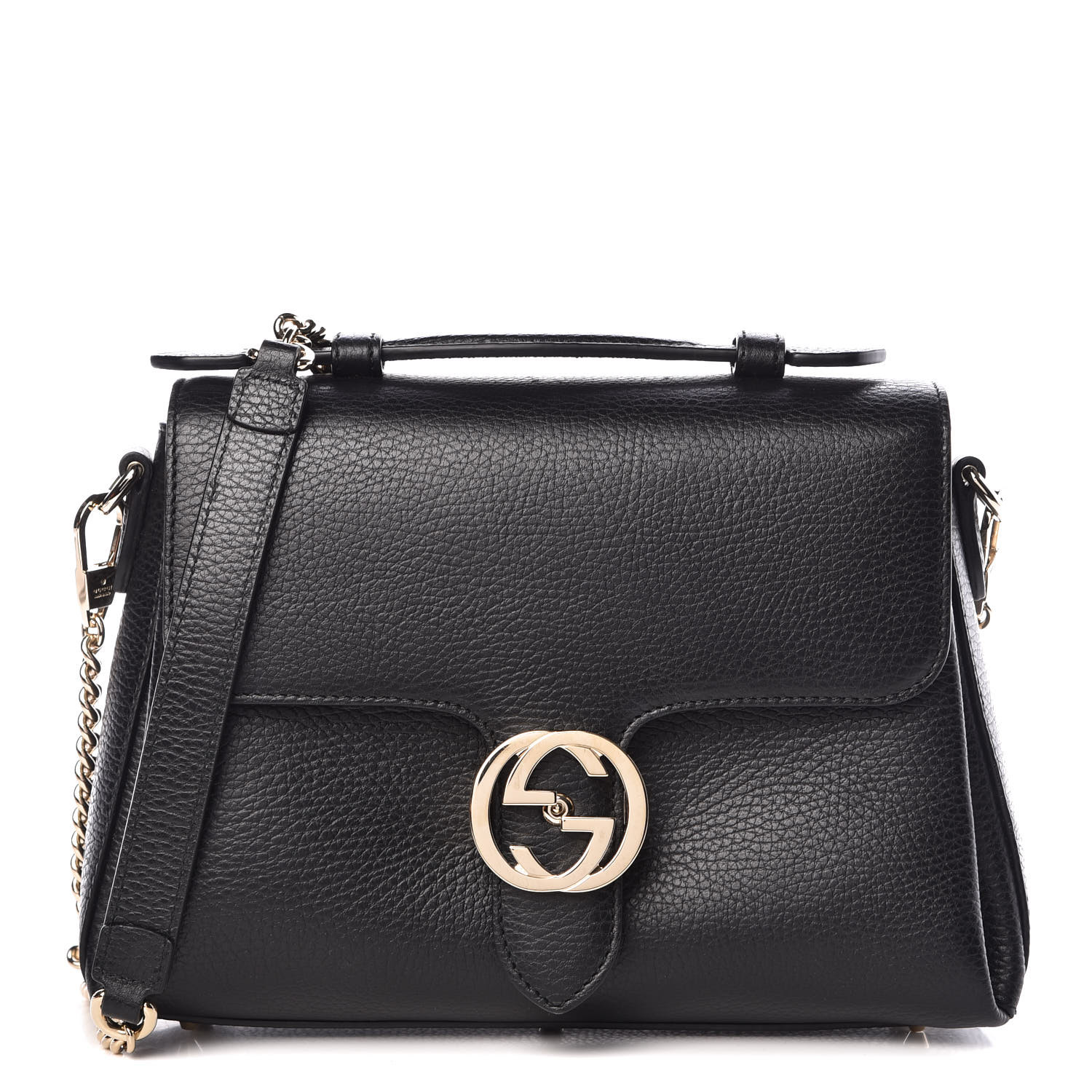 GUCCI Dollar Calfskin Interlocking G Top Handle Shoulder Bag Black 374910