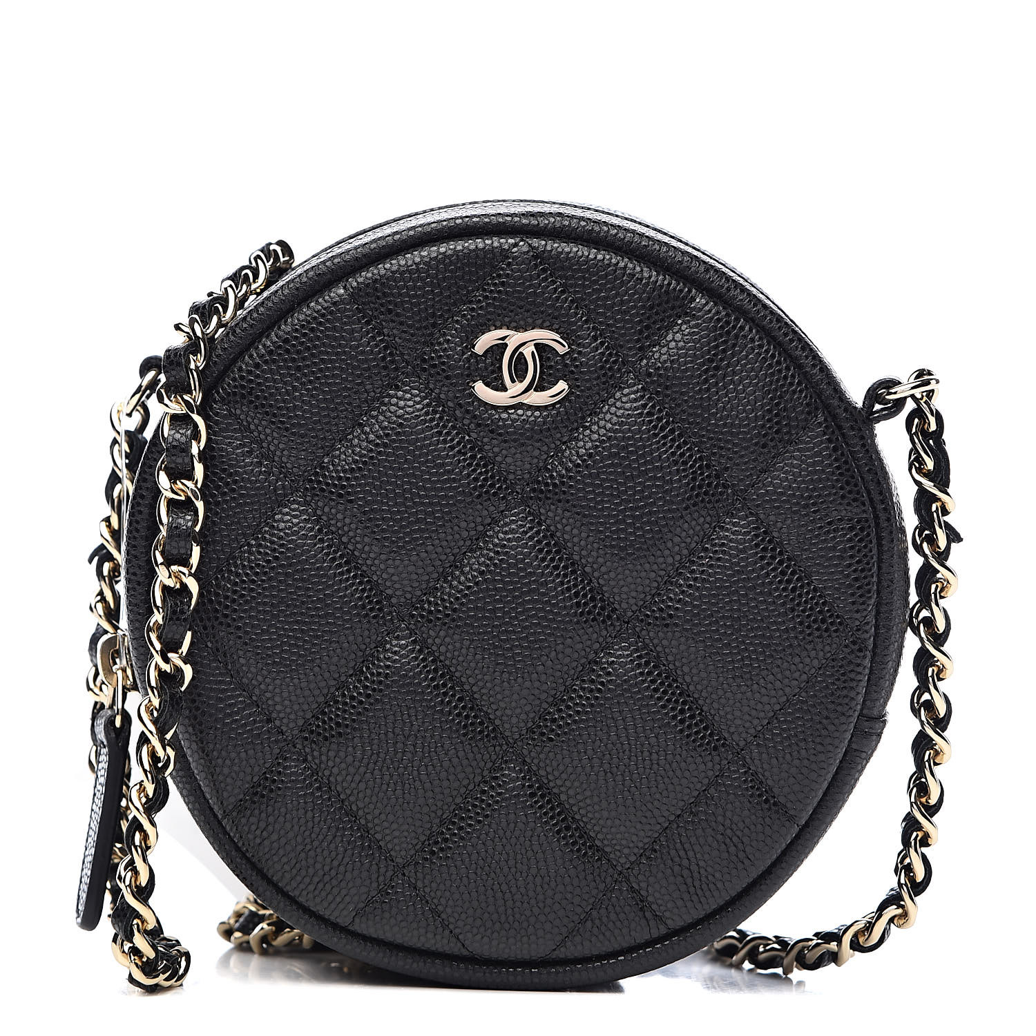 CHANEL Caviar Quilted Round Clutch With Chain Black 508042