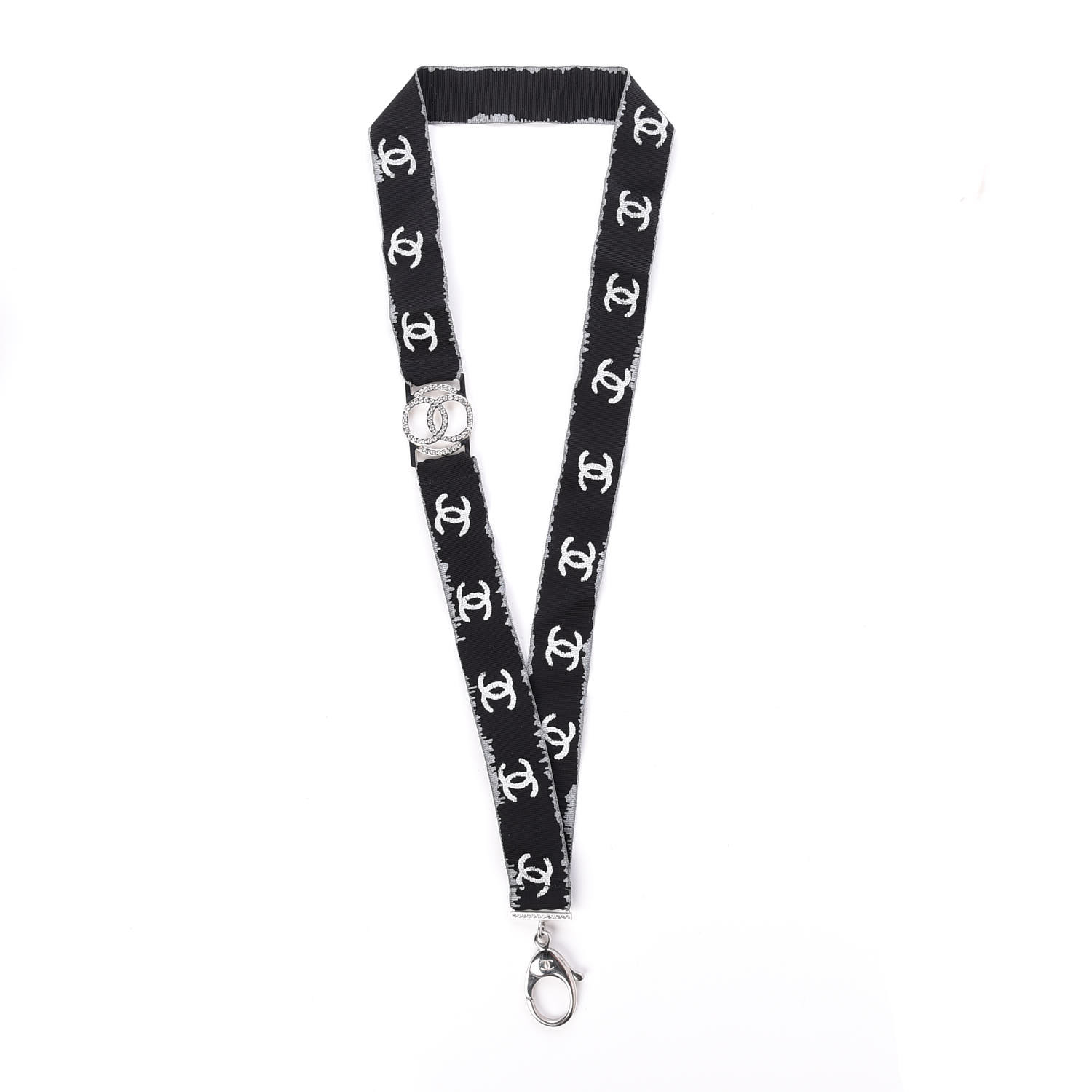 CHANEL Crystal CC Lanyard Necklace Black Silver 413745 | FASHIONPHILE