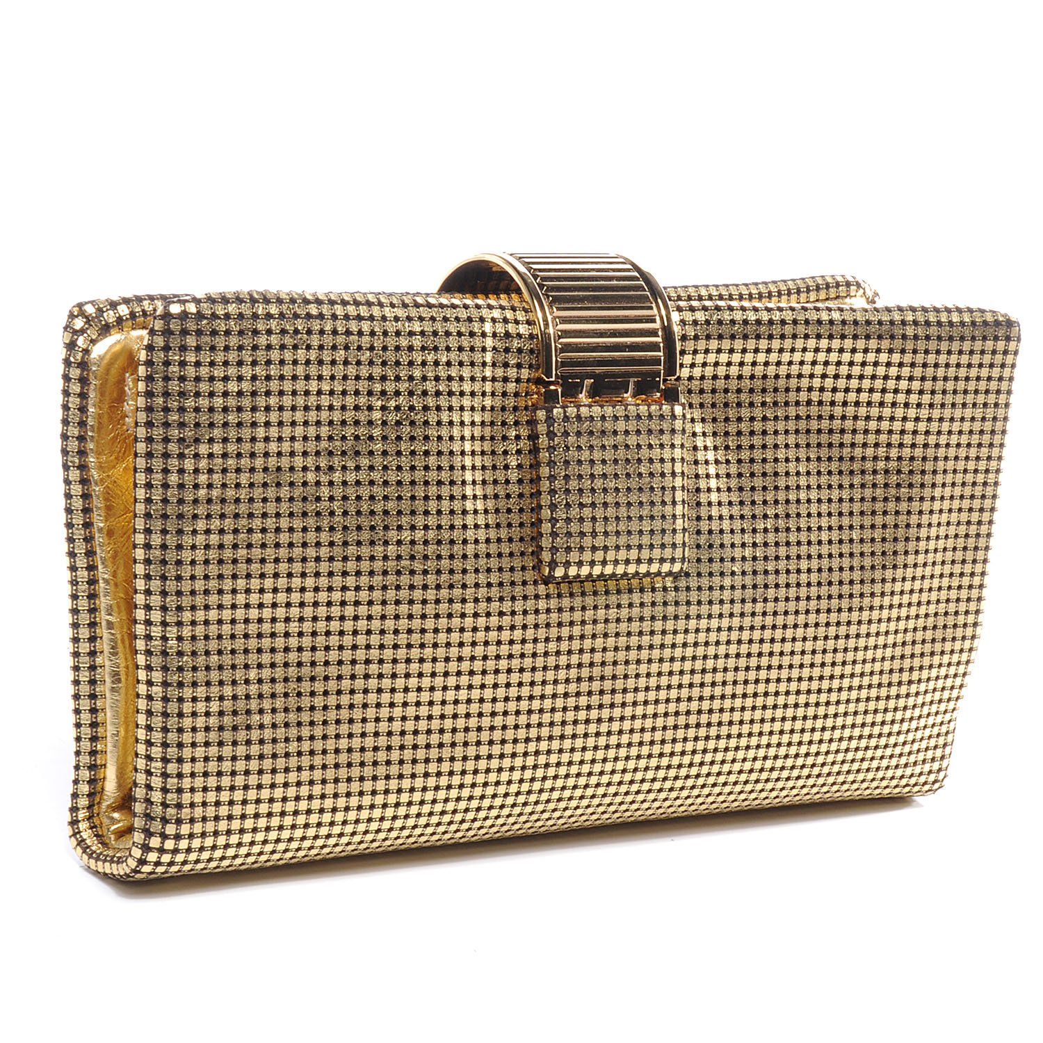CHANEL Leather Perforated Mesh CC Clutch Metallic Gold 55930