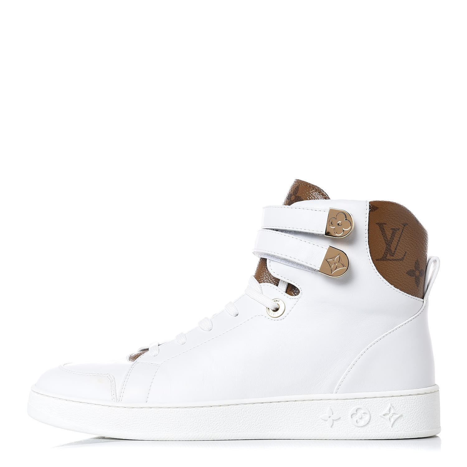 LOUIS VUITTON Calfskin Reverse Monogram Womens Boombox High Top Sneakers 38 White 361647