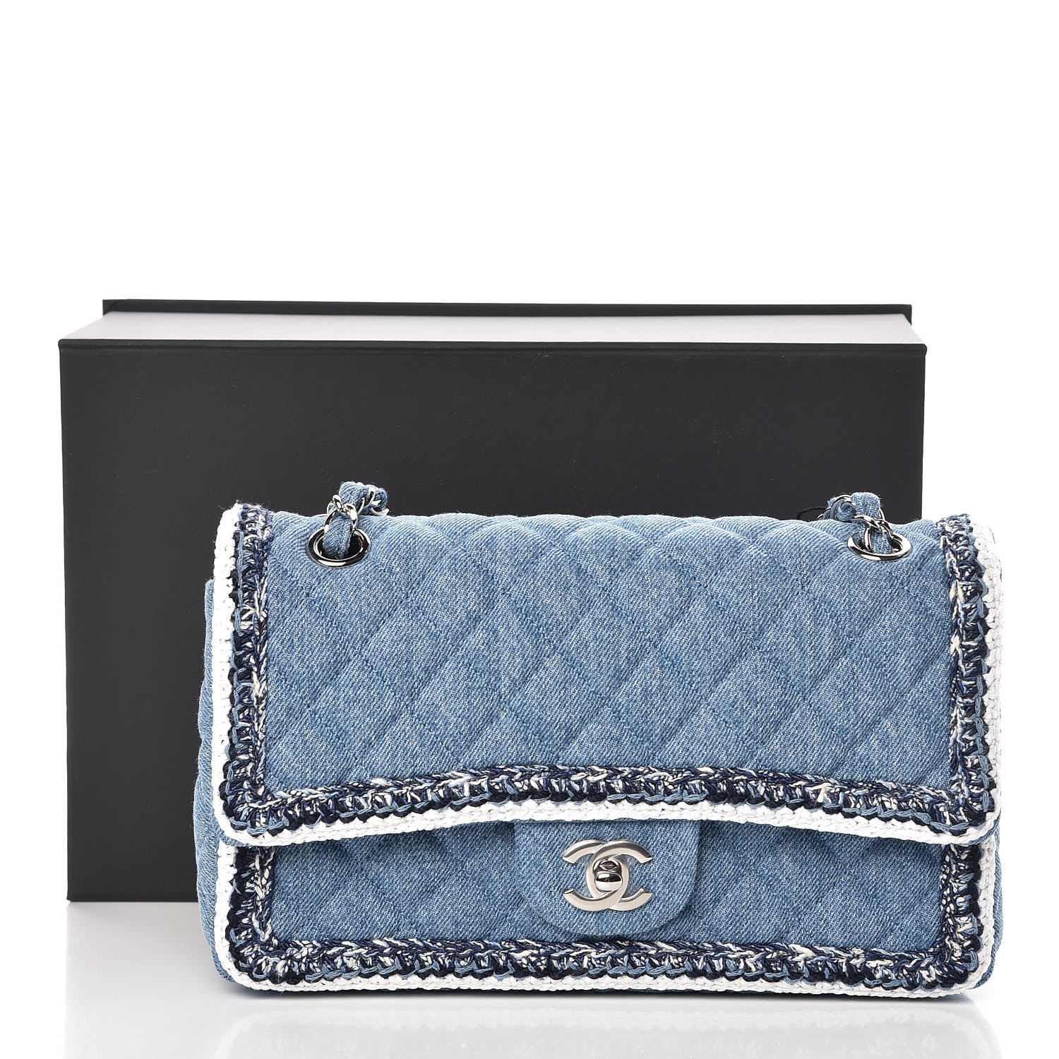 CHANEL Denim Braided Medium Flap Bag Light Blue 362059