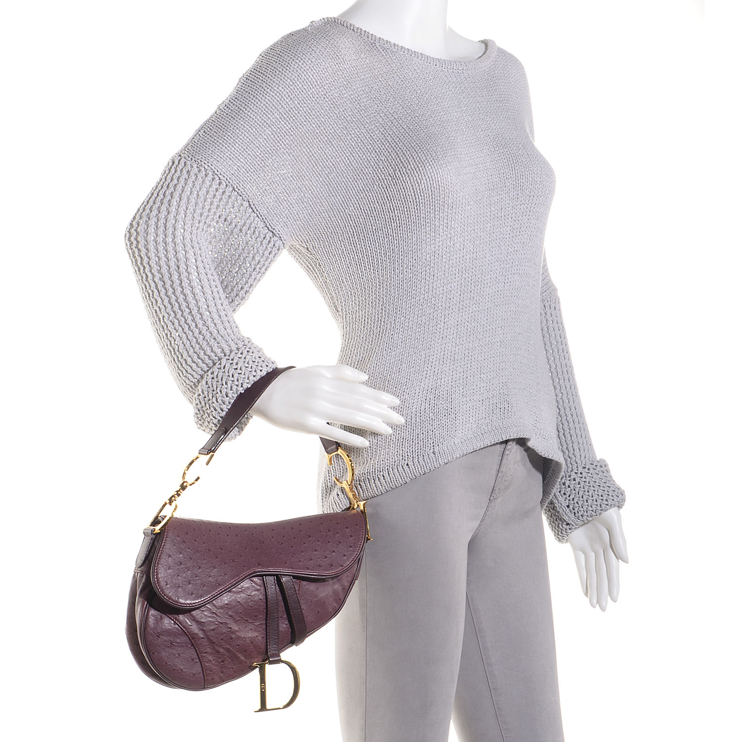 CHRISTIAN DIOR Ostrich Saddle Bag Purple 83891