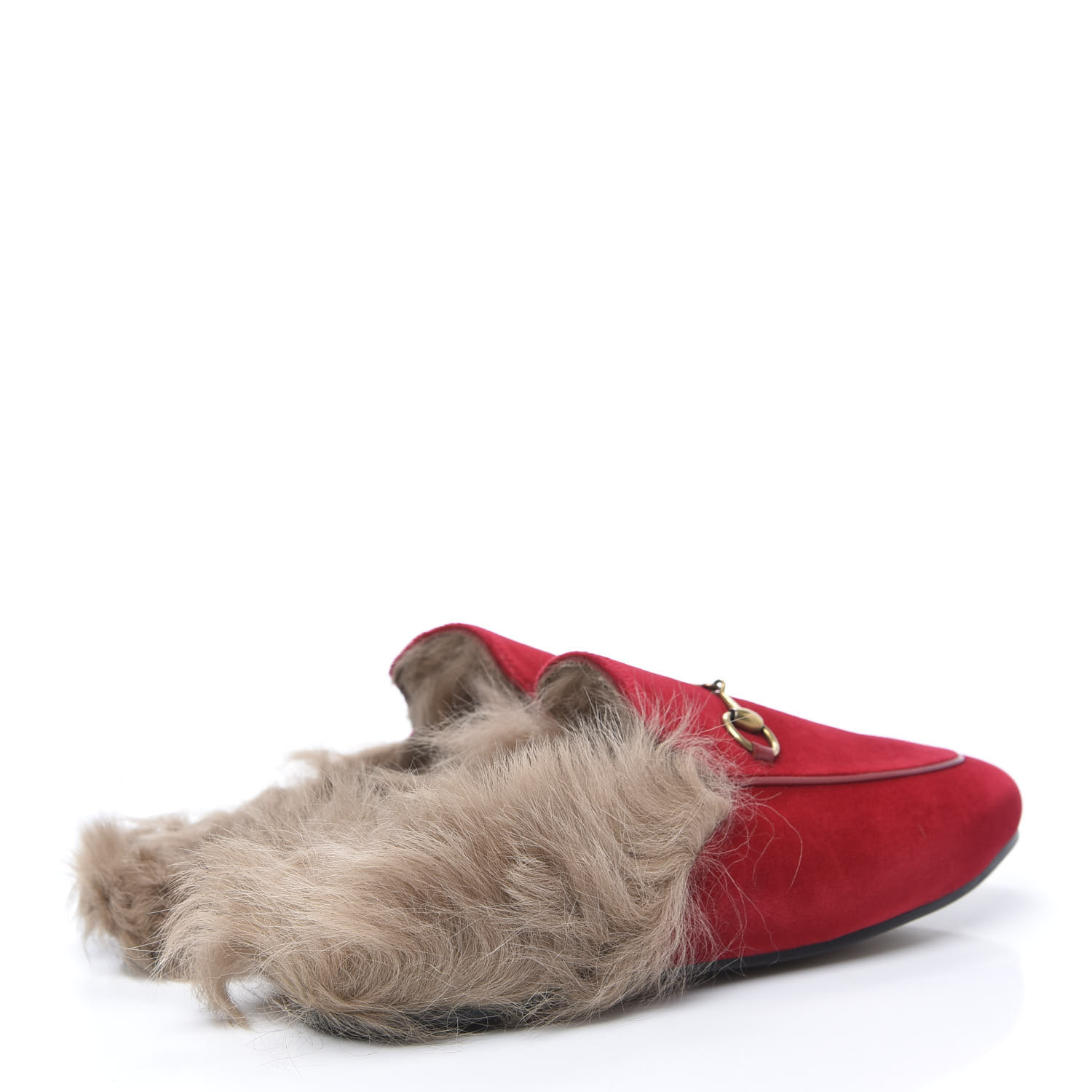 gucci fur slides red