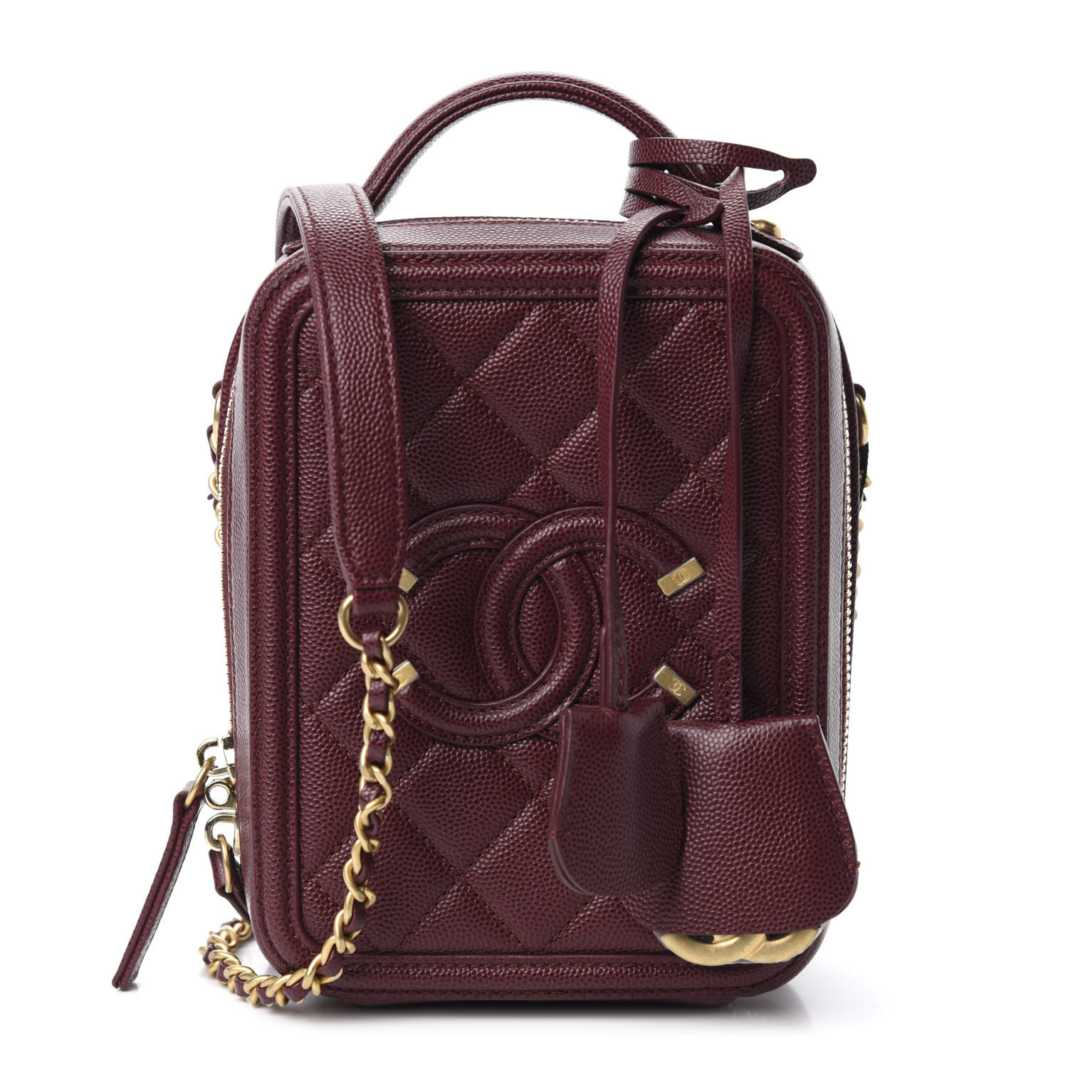 Caviar Quilted CC North South Filigree Vanity Case Burgundy
