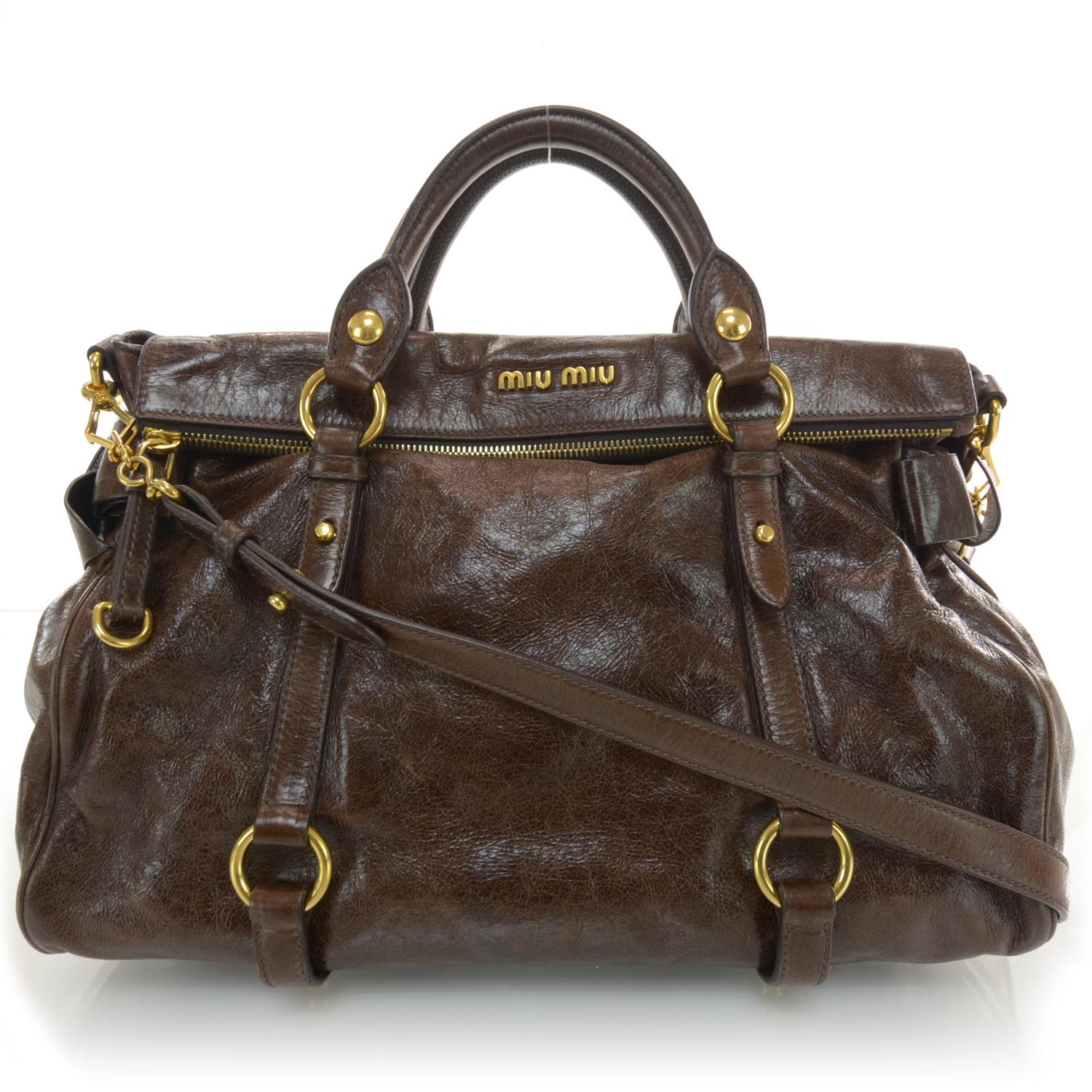 MIU MIU Leather Vitello Lux Bow Bag Brown 36091 | FASHIONPHILE