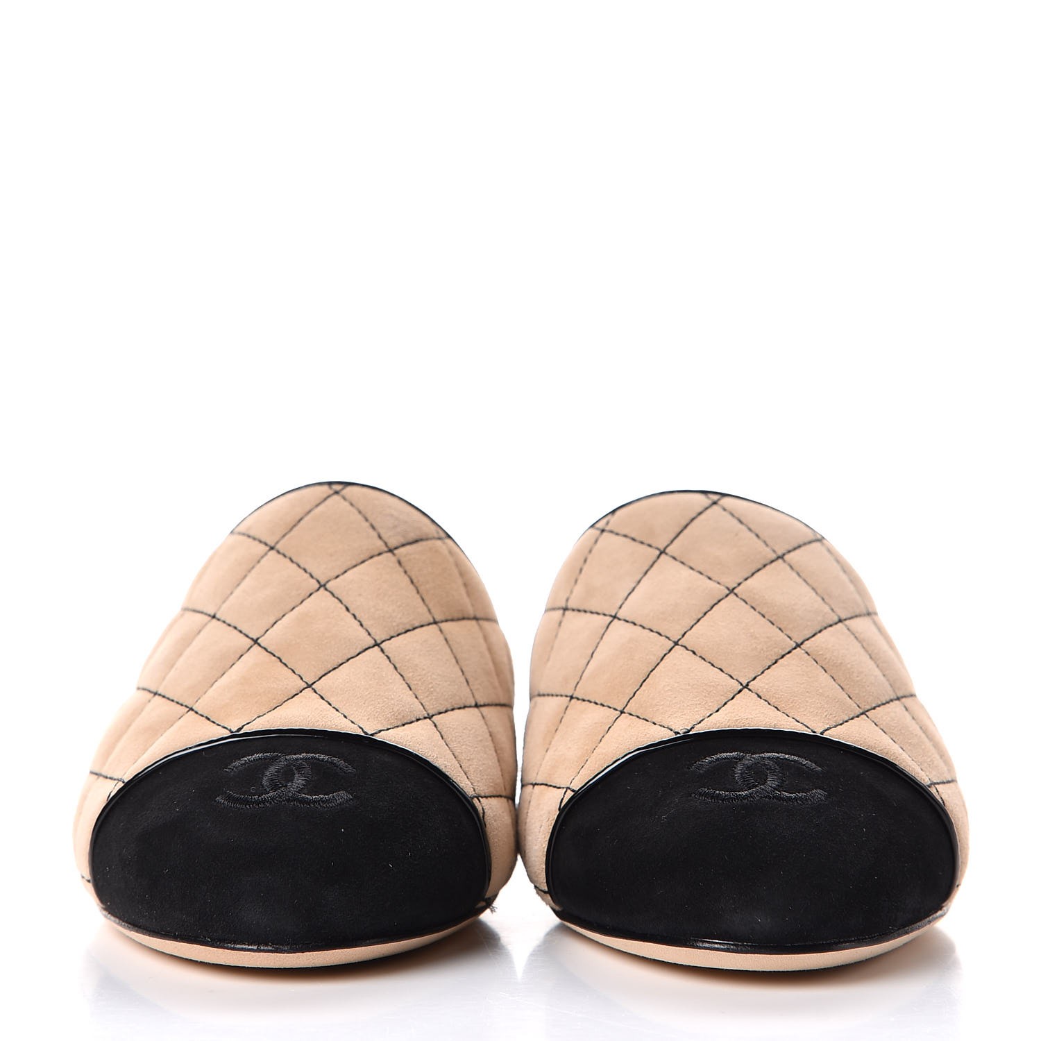 beige quilted mules