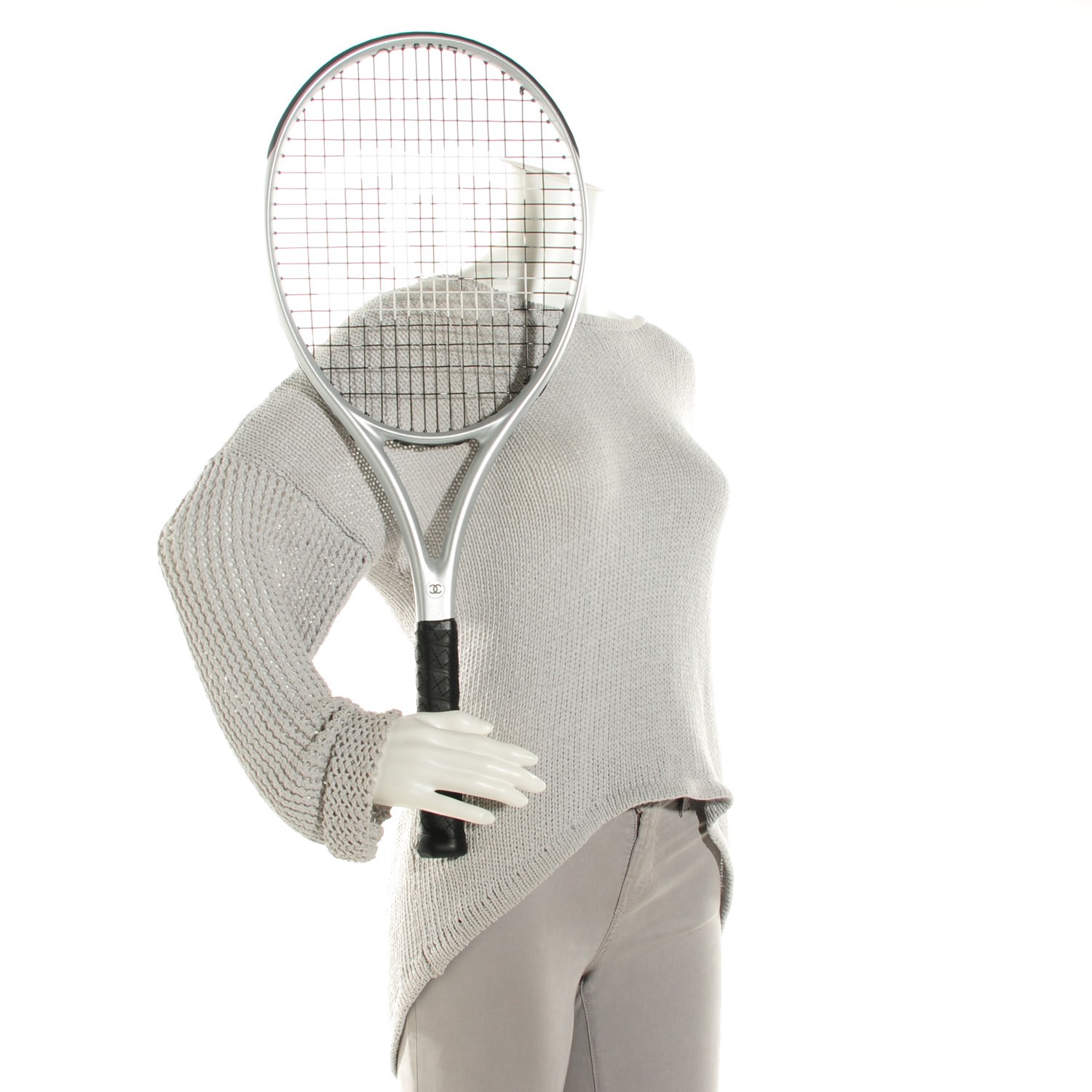 CHANEL Tennis Racquet and Nylon Quilted Cover Silver 122146