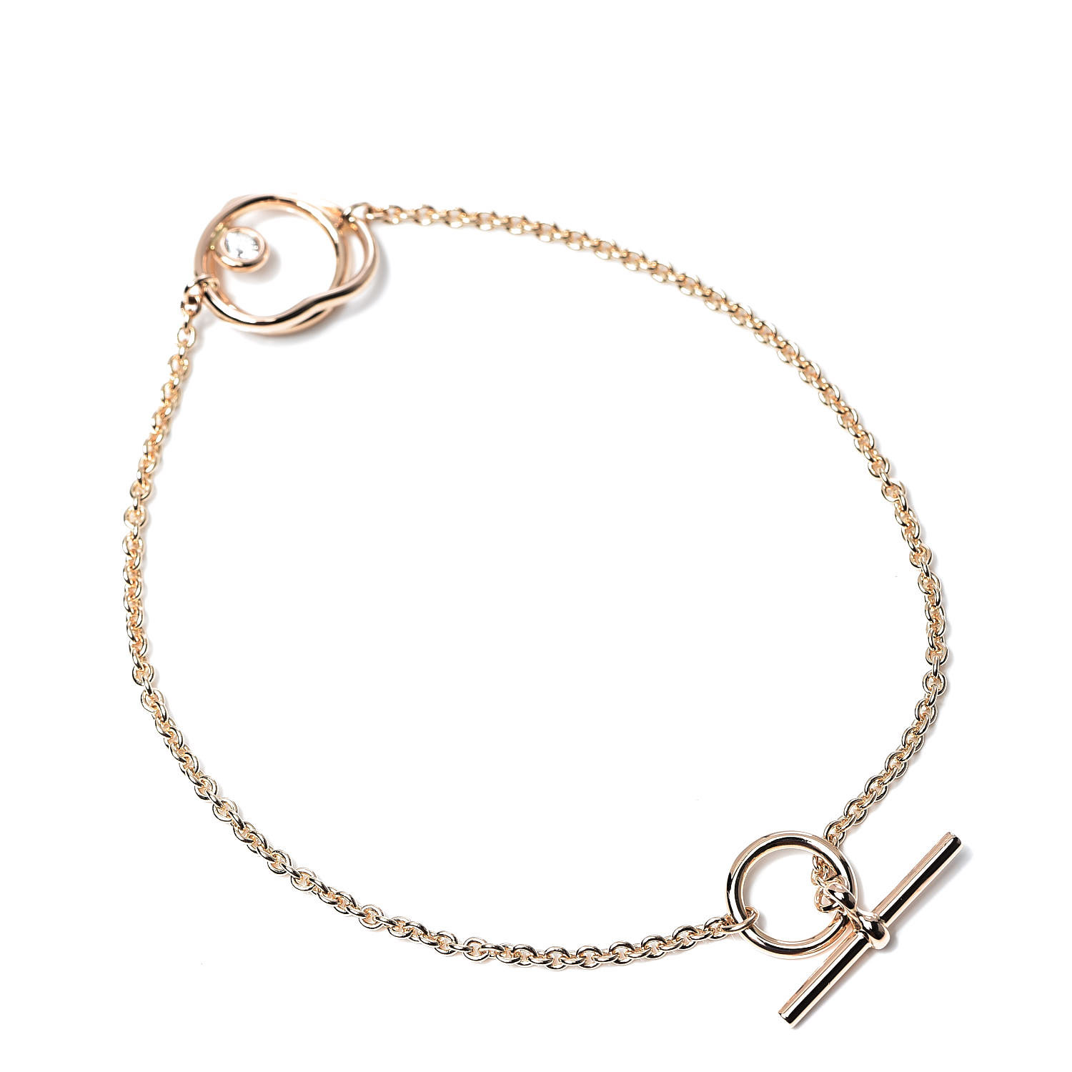 HERMES 18K Rose Gold Diamond TPM Vertige Coeur Bracelet LG 521941