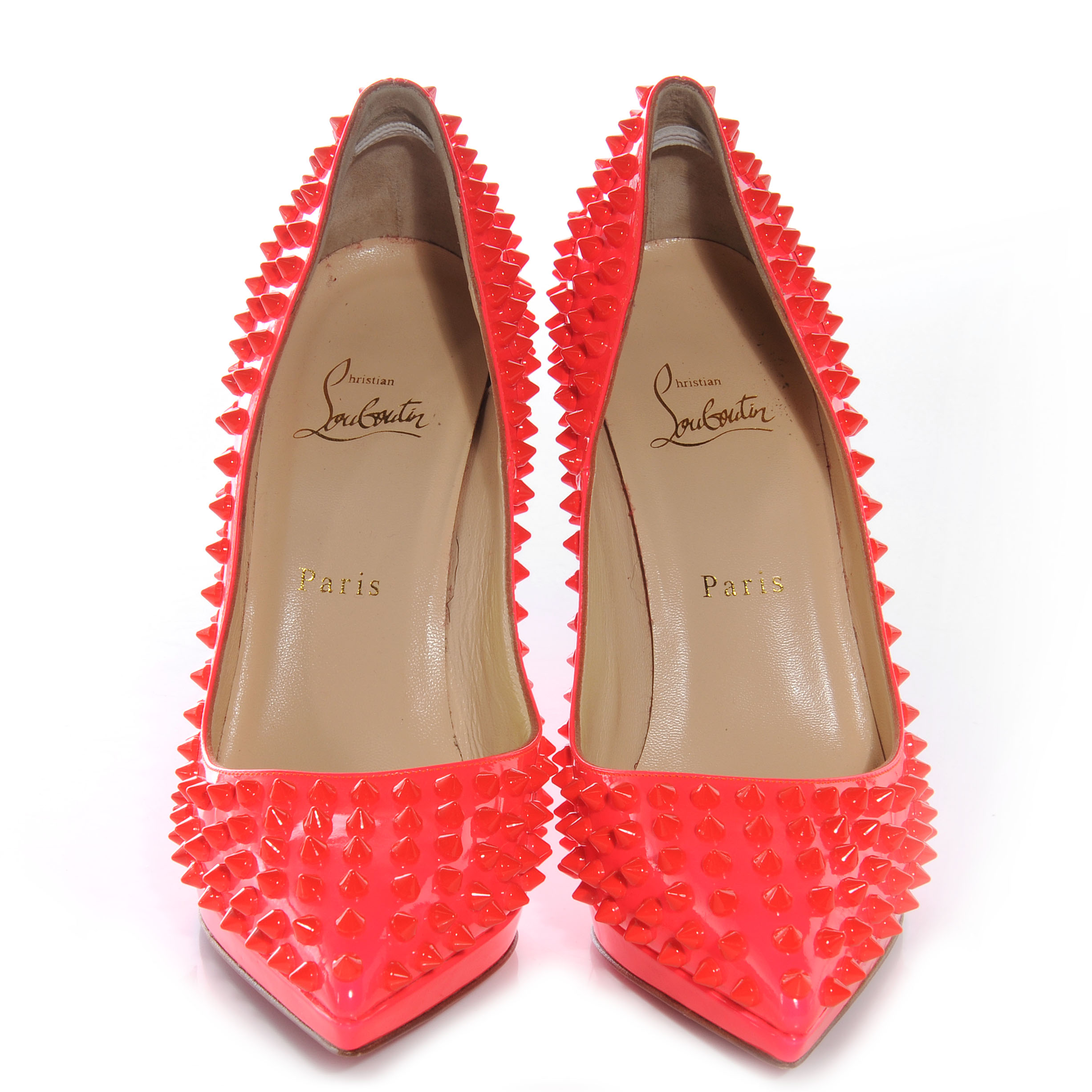 CHRISTIAN LOUBOUTIN Patent Pigalle Plato Spikes 120 Pumps 38.5 Fluo ...