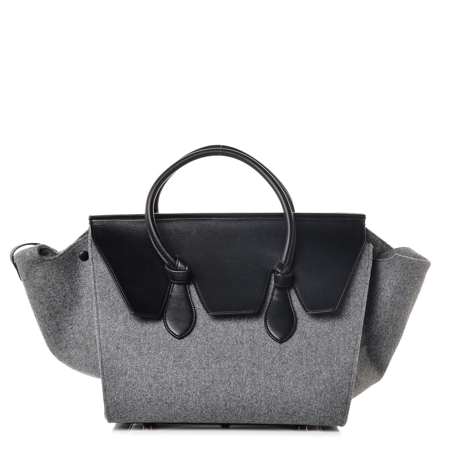 Celine Felt Calfskin Medium Tie Knot Tote Grey Black 340202