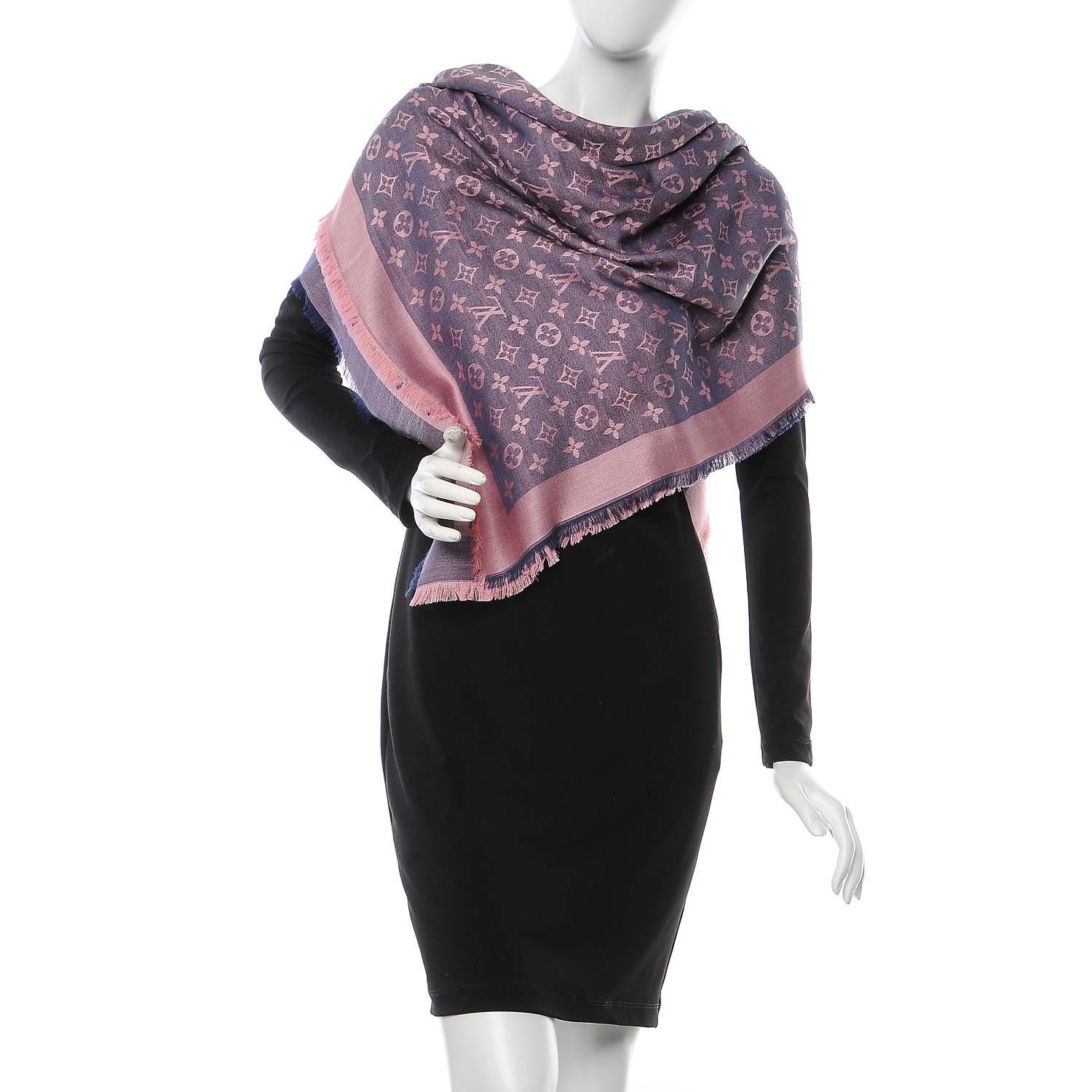 LOUIS VUITTON Wool Silk Monogram Denim Shawl Purple Pink 307993