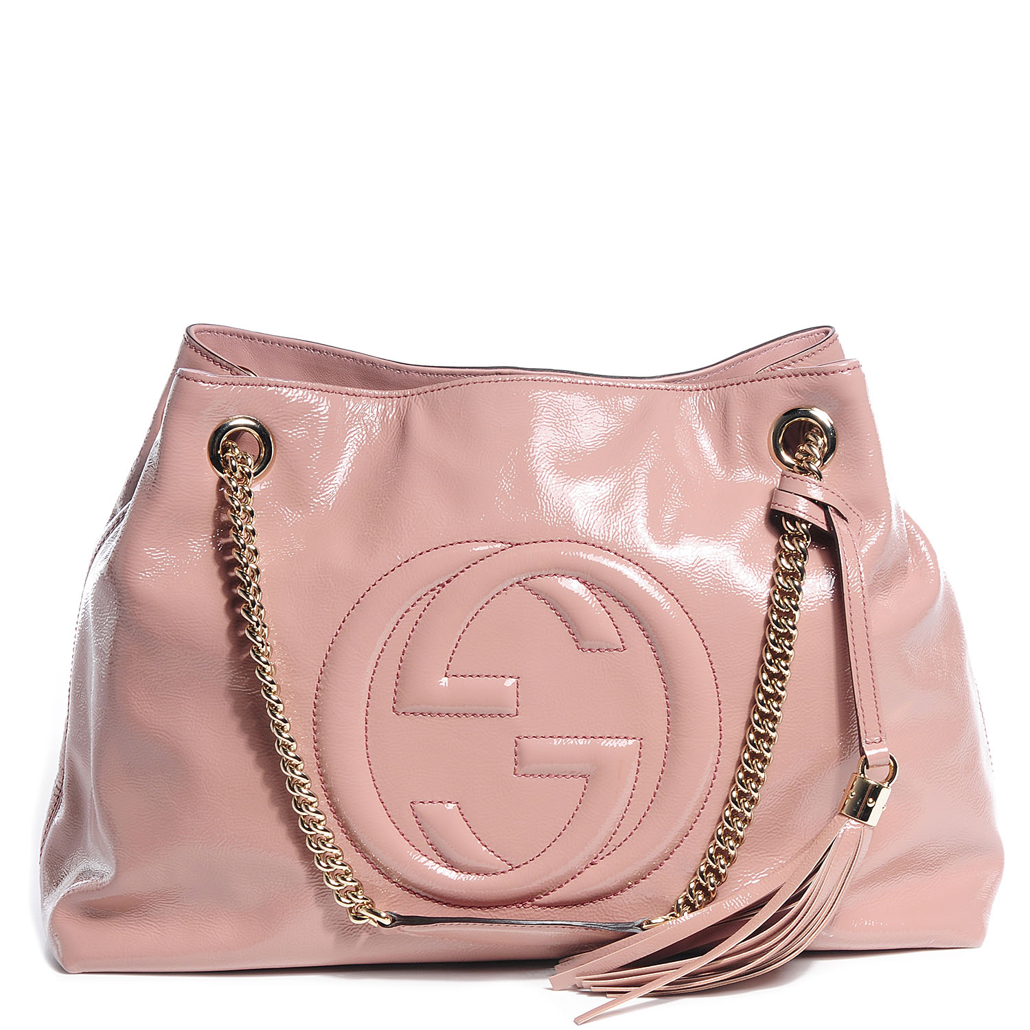 Gucci Patent Leather Soho Chain Medium Shoulder Bag Pale