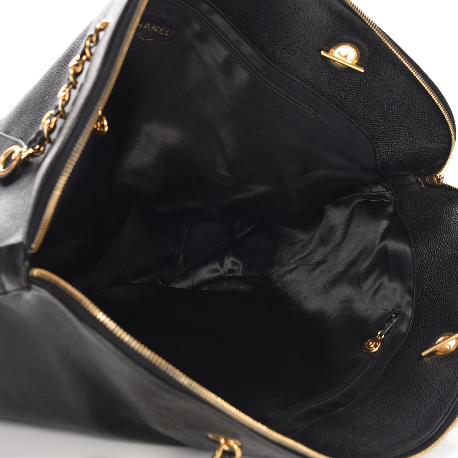 CHANEL Caviar Large CC Shoulder Bag Black 219907