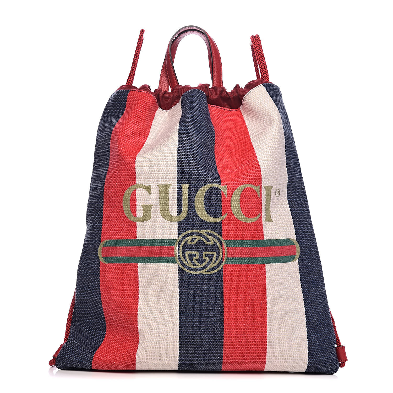GUCCI Canvas Logo Sylvie Stripe Drawstring Backpack Red 505561
