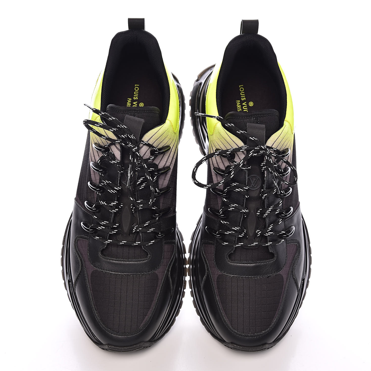 LOUIS VUITTON Calfskin Canvas Monogram Run Away Pulse Sneakers 8 Black Jaune 503324