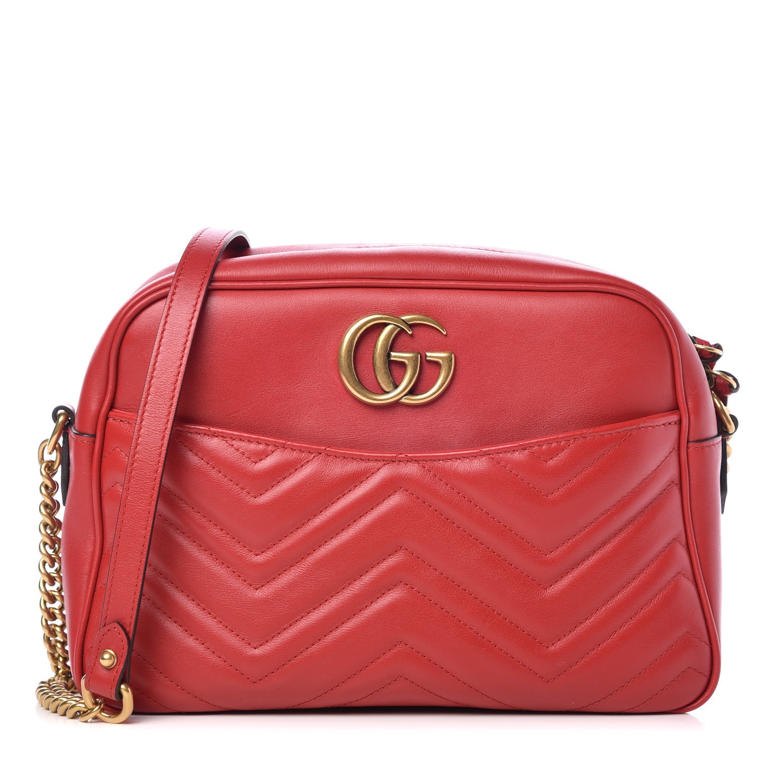 GUCCI Calfskin Matelasse Medium GG Marmont Shoulder Bag Hibiscus Red 339704