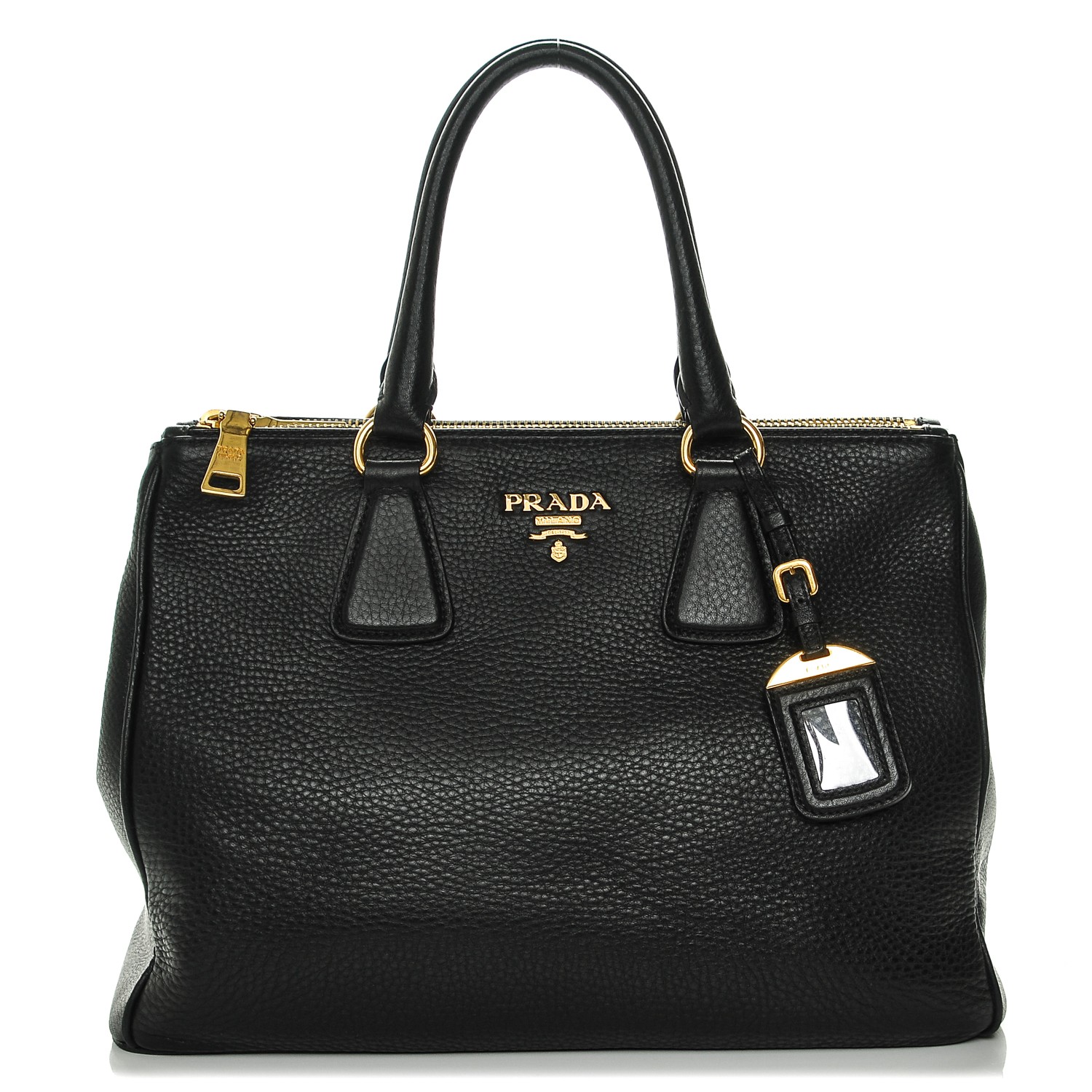 PRADA Vitello Daino Large Double Zip Tote Nero Black 188595