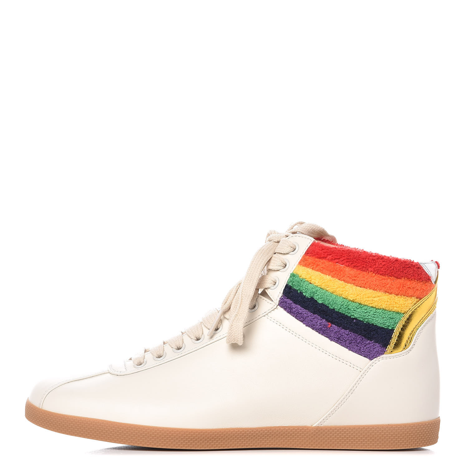 GUCCI Calfskin Mens Bambi Rainbow High Top Sneakers 8 Mystic White 381648