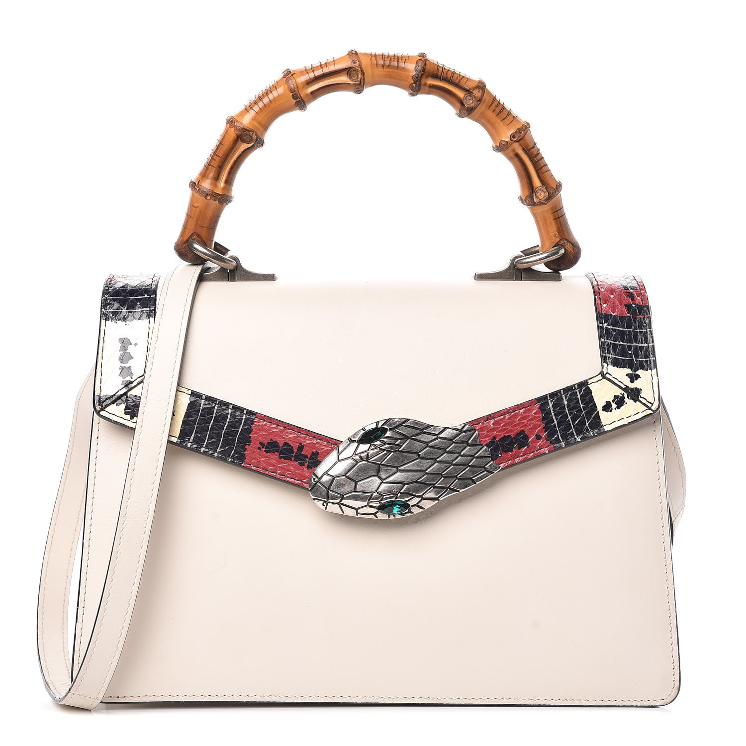 Gucci Calfskin Snakeskin Small Lilith Top Handle Bag White