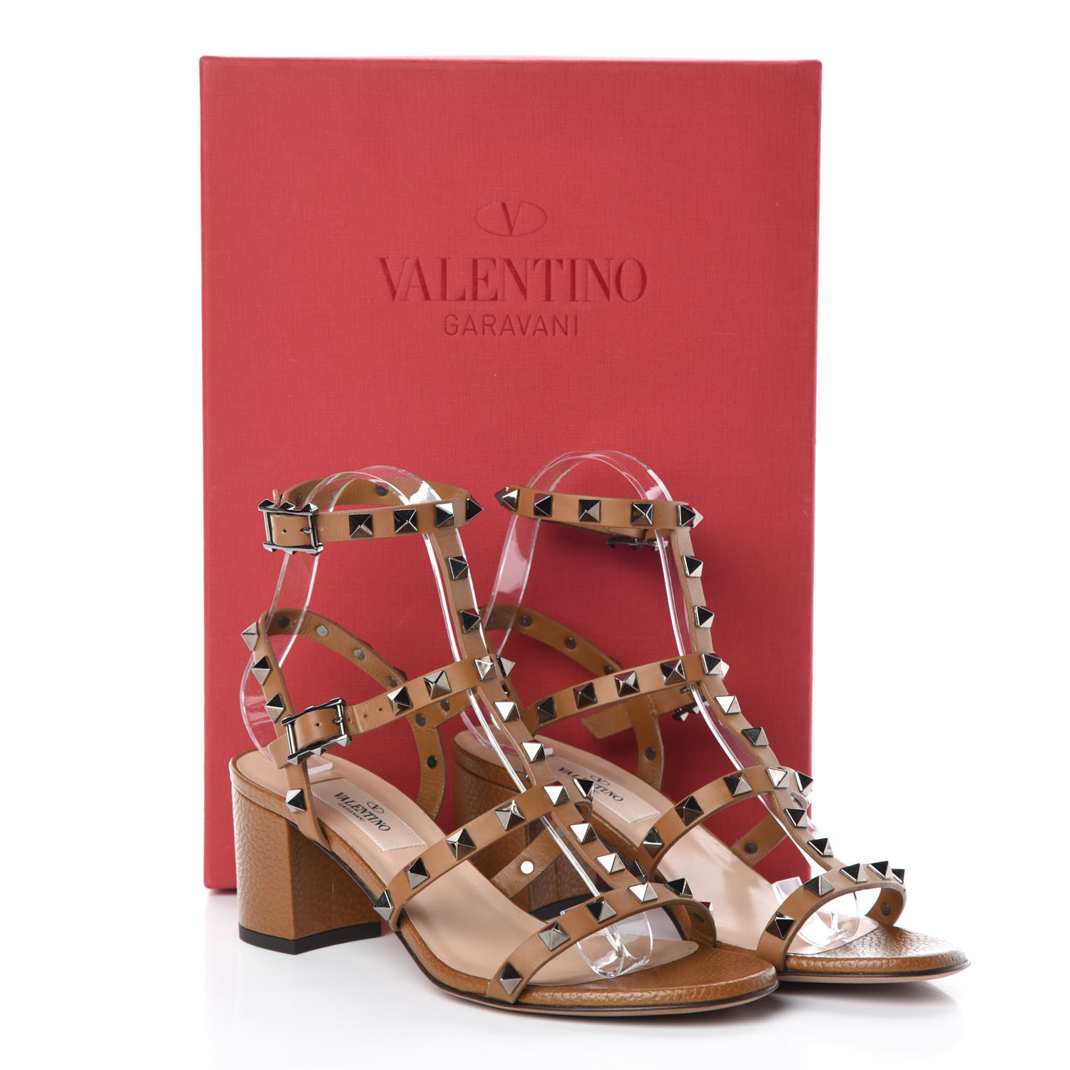 VALENTINO Calfskin Rockstud 60mm City Sandals 36 Bright Cuir 380345