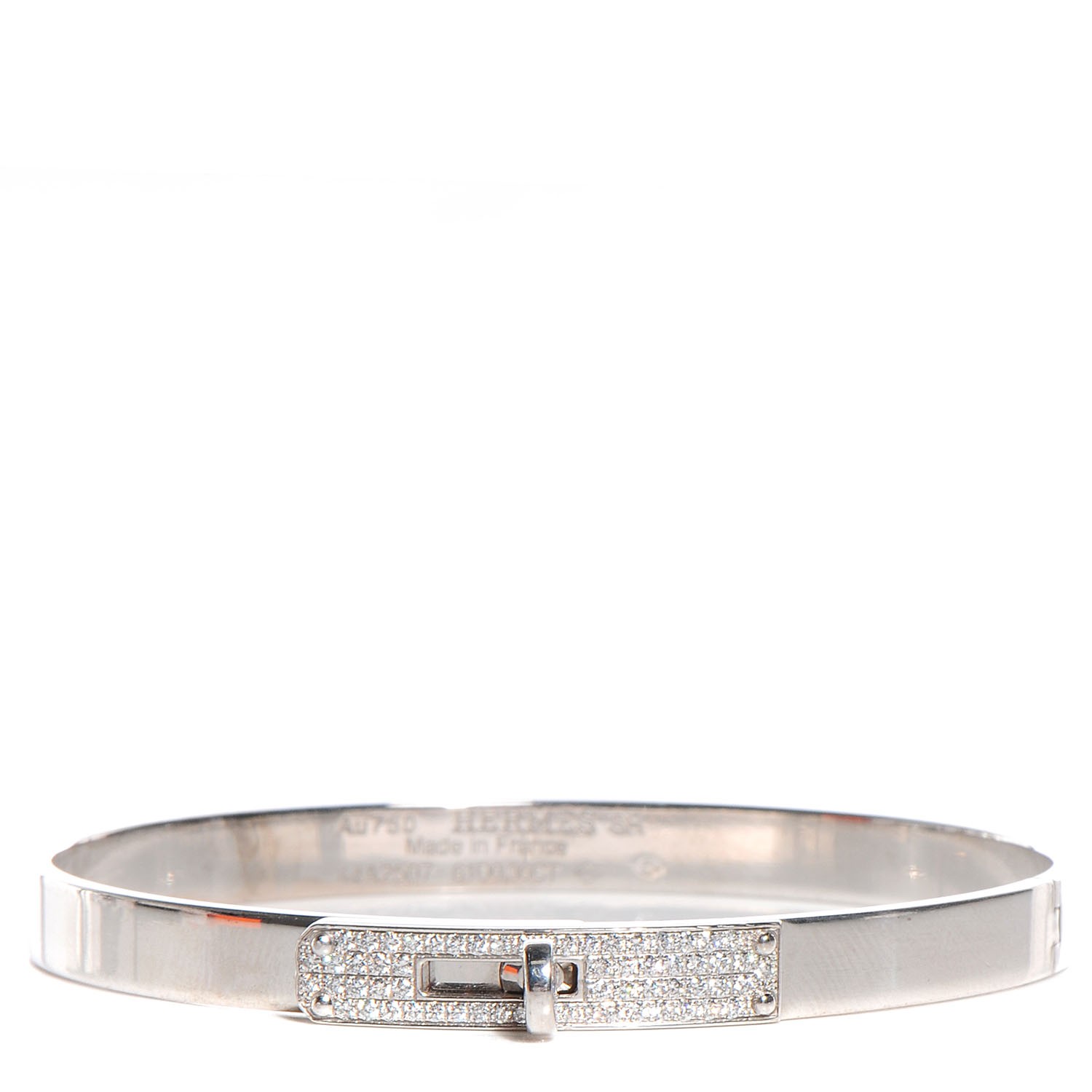 HERMES 18K White Gold Diamond Kelly PM Bangle Small 94047