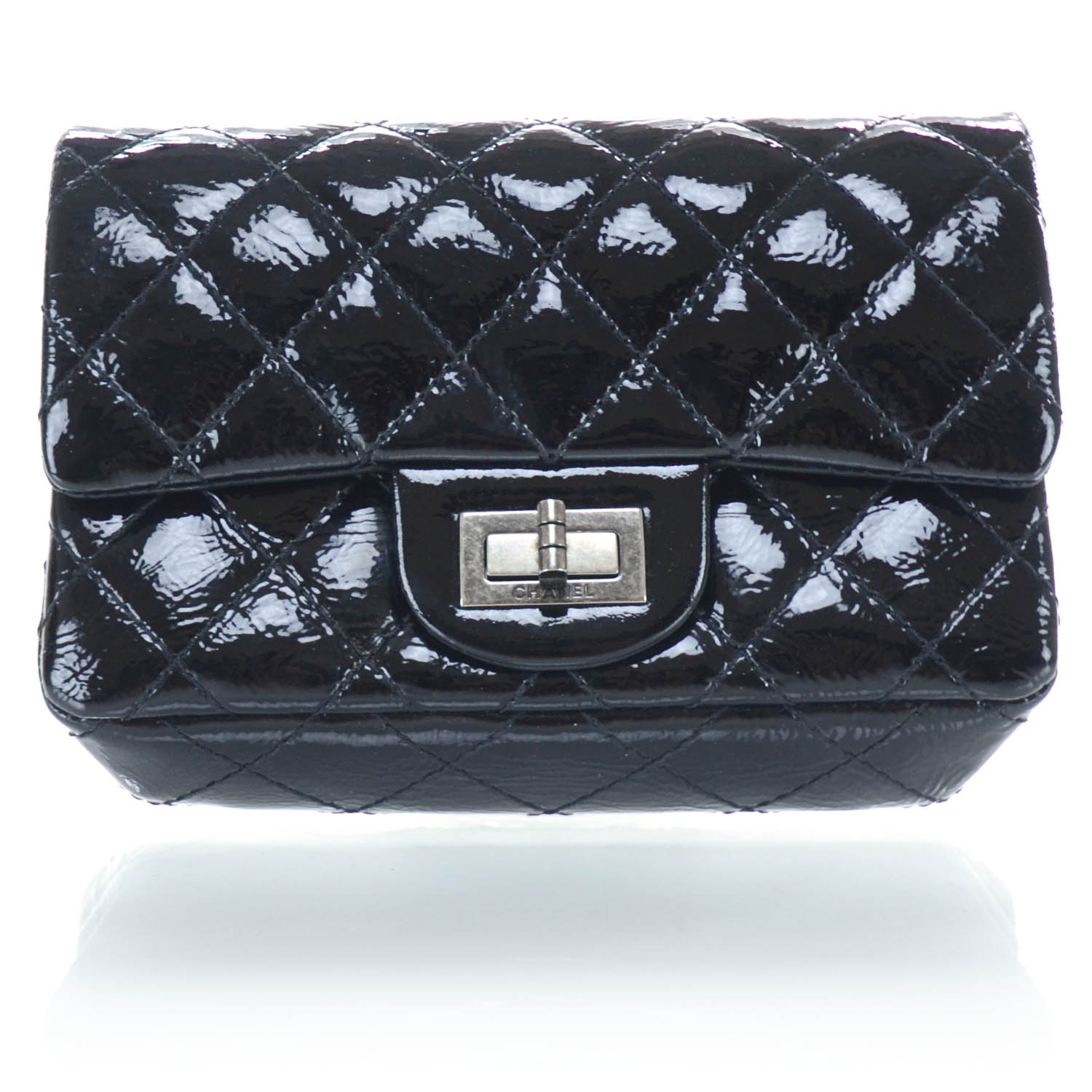 CHANEL Patent Quilted Reissue Flap Clutch Bag Black 28457
