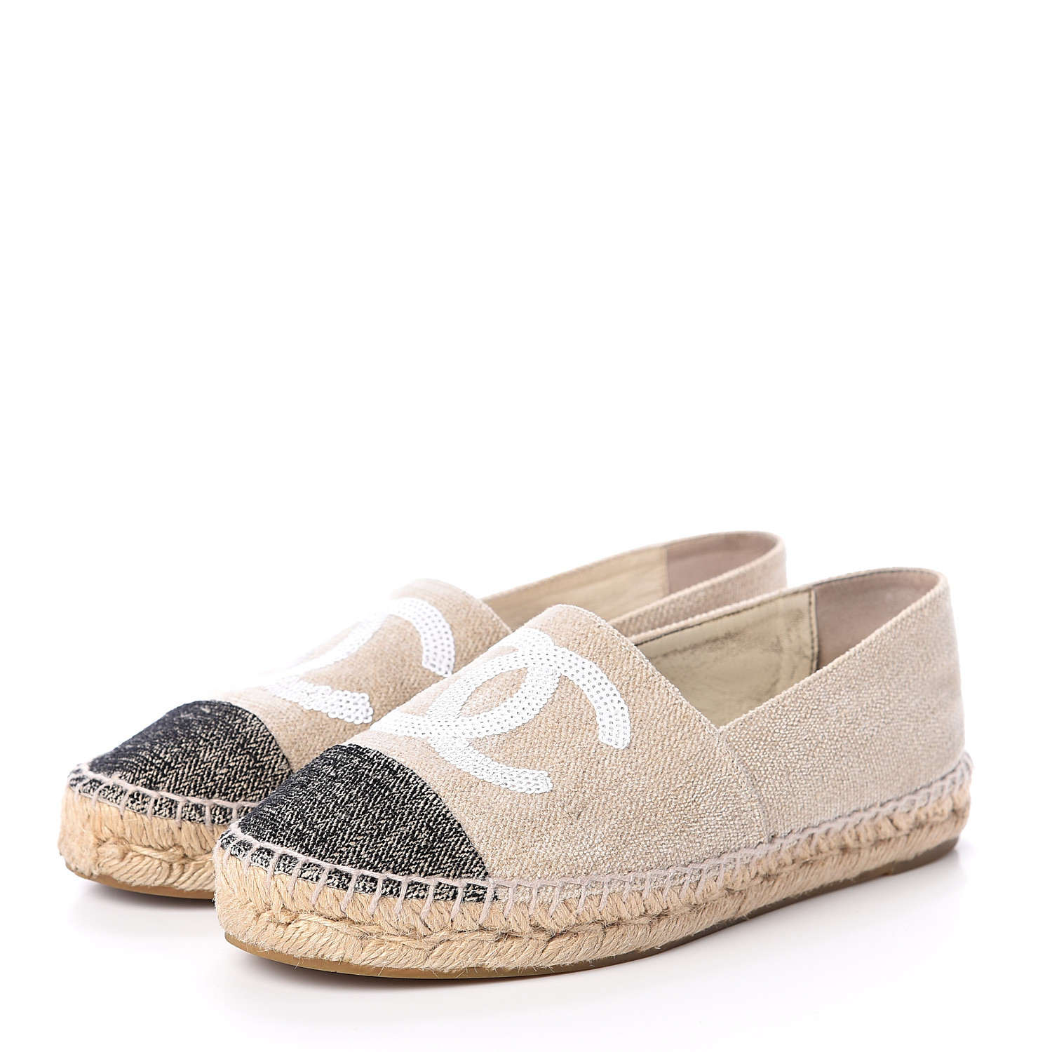 chanel black and tan espadrilles