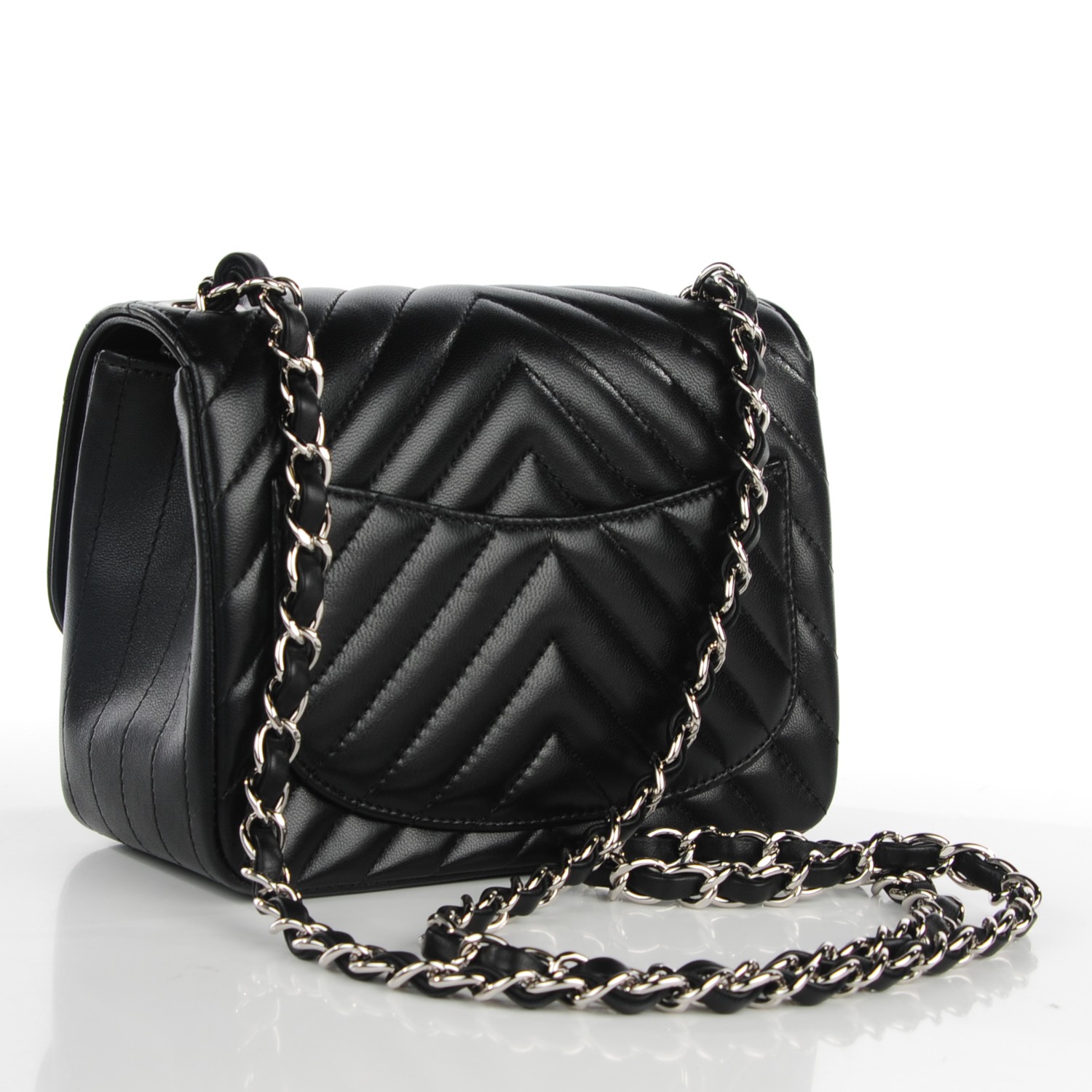 CHANEL Lambskin Chevron Quilted Mini Square Flap Black 129783