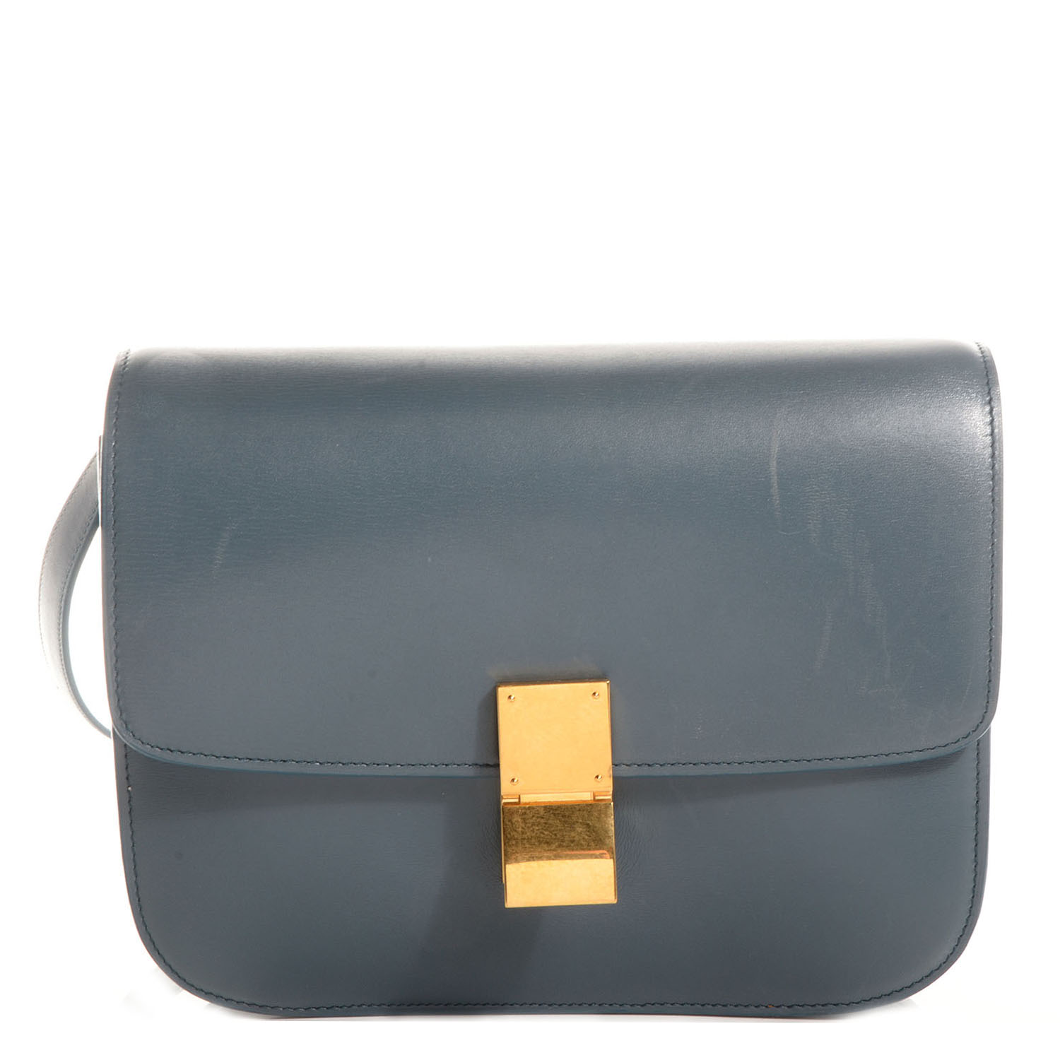 CELINE Leather Medium Classic Box Flap Bag Slate Blue 68473