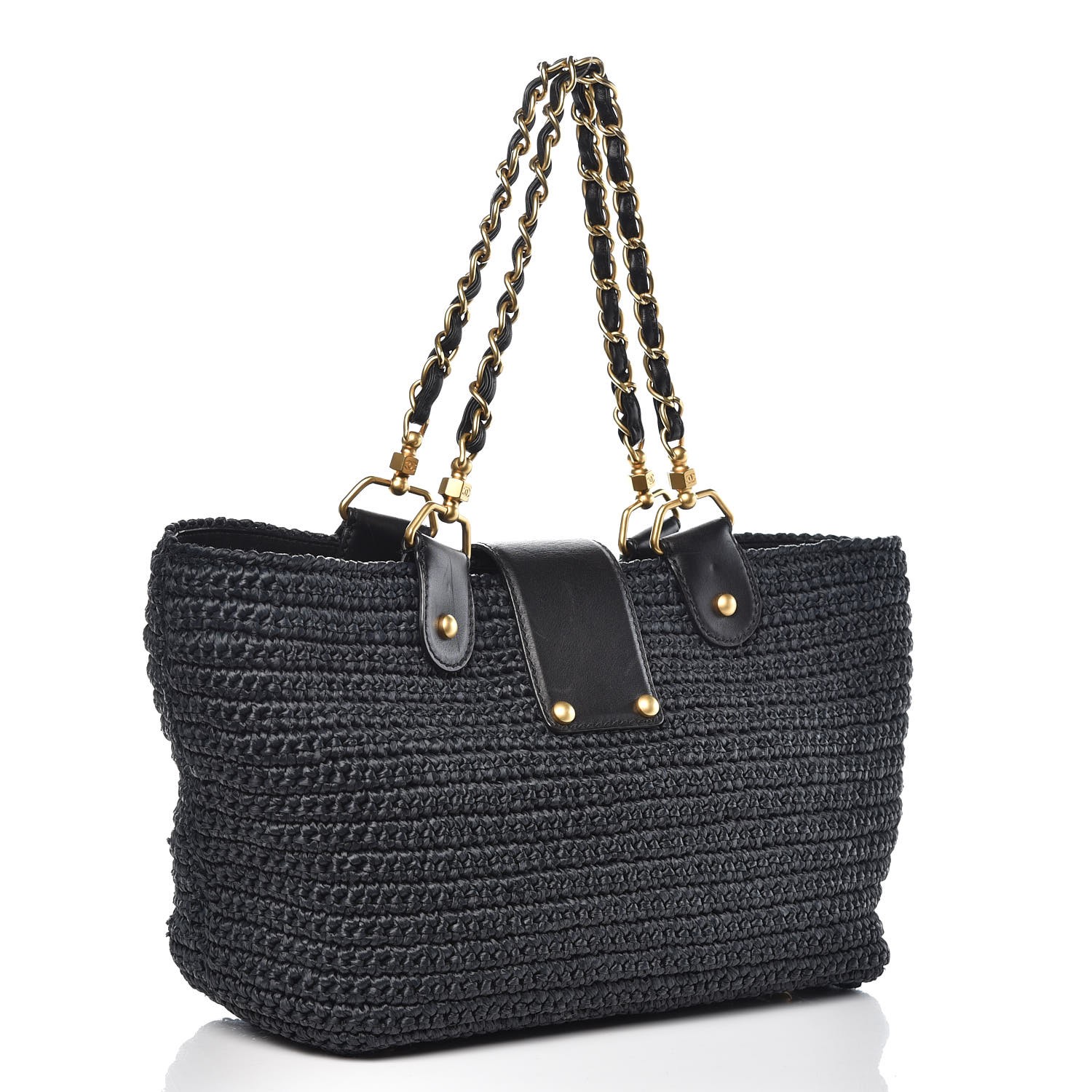 CHANEL Straw Raffia Shoulder Bag Black 348188