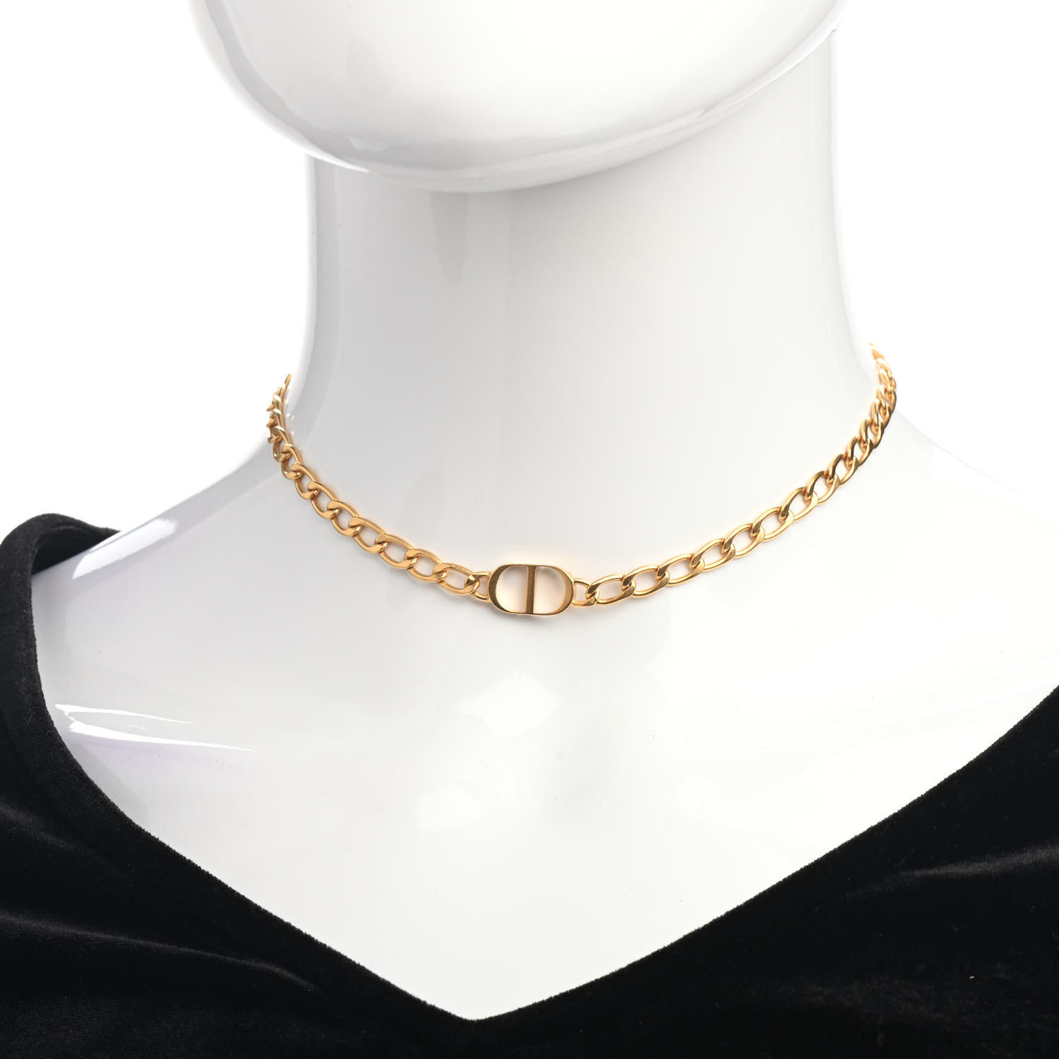 CHRISTIAN DIOR Metal Petit CD Choker Necklace Gold 774423 | FASHIONPHILE