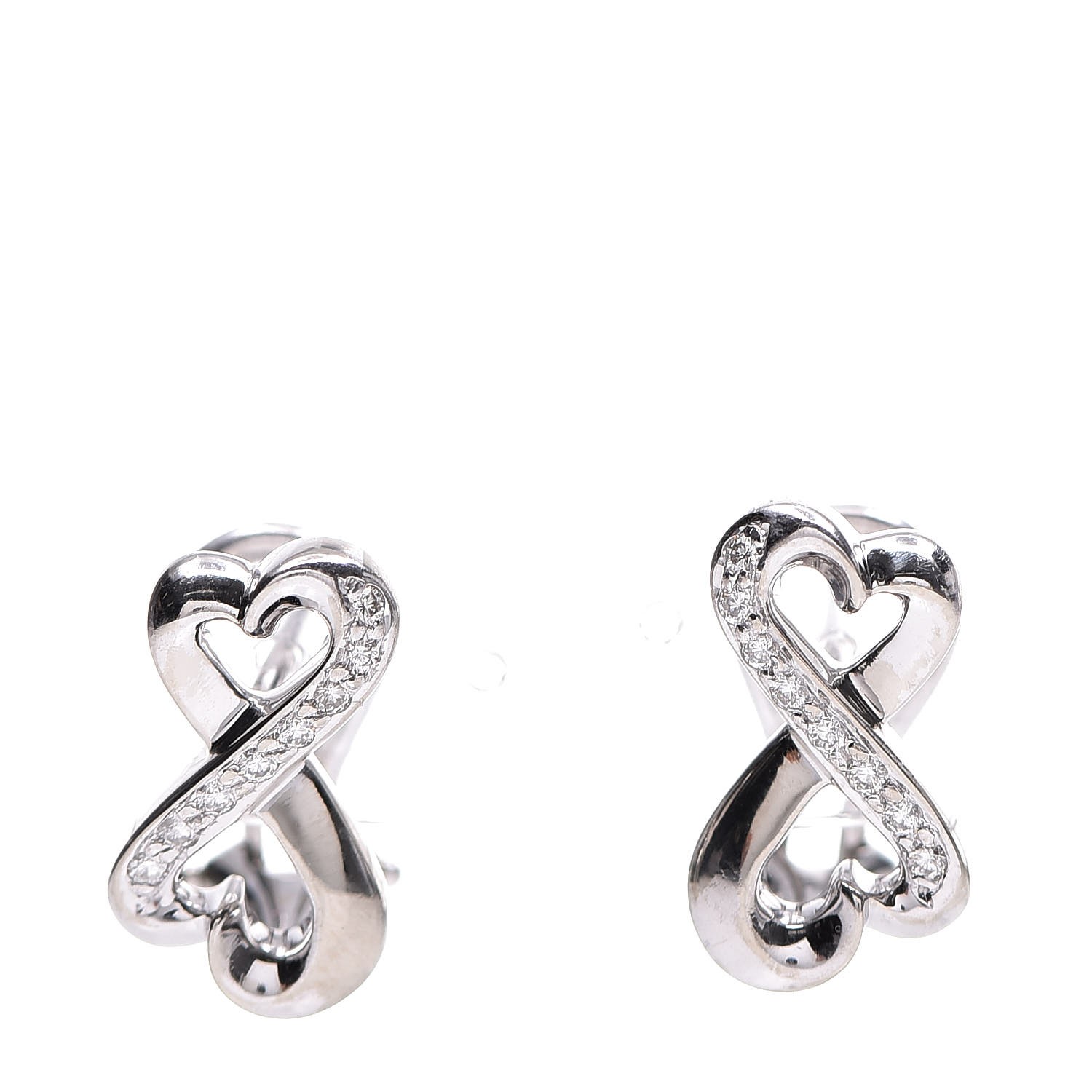 TIFFANY 18K White Gold Diamond Double Loving Heart Earrings 324658