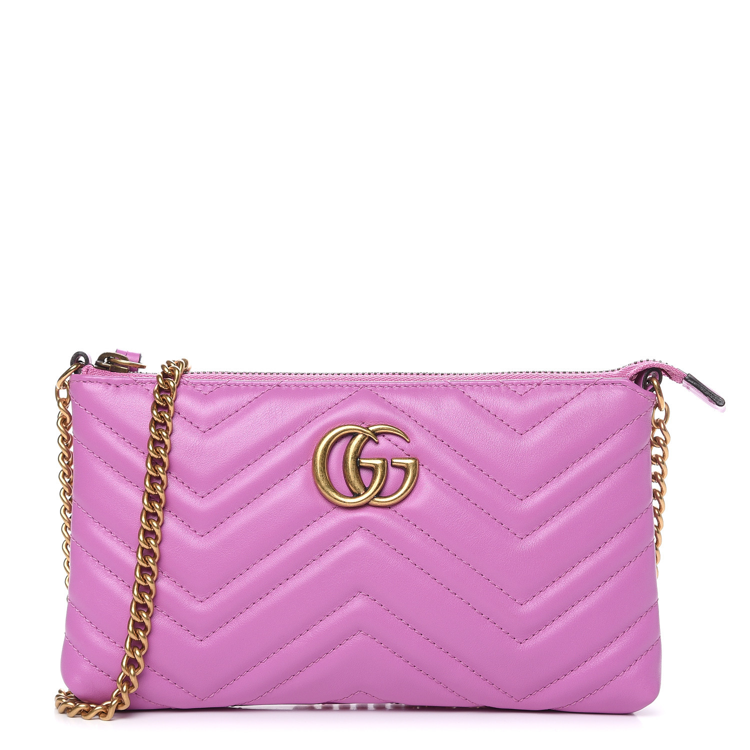 GUCCI Calfskin Matelasse Mini GG Marmont Chain Bag Candy Pink 486490