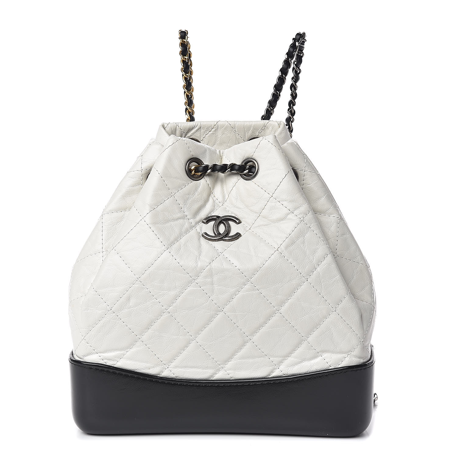 CHANEL Aged Calfskin Quilted Small Gabrielle Backpack Black White 484268