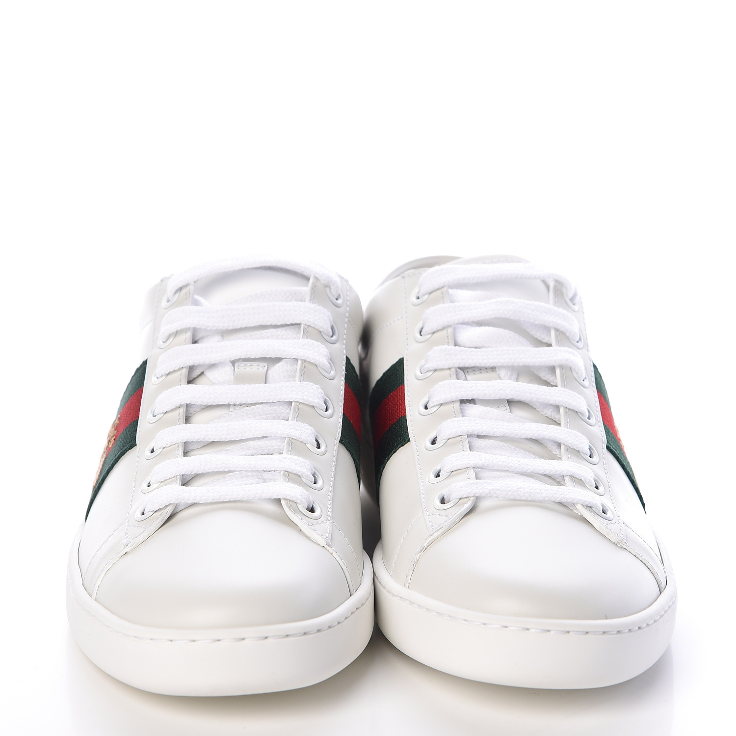 GUCCI Calfskin Embroidered Womens Ace Bee Sneakers 38 White Green 484497