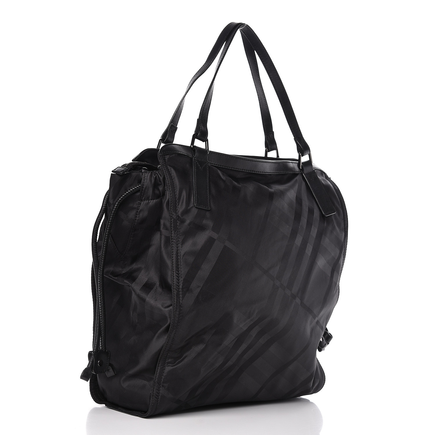 BURBERRY Nylon Check Buckleigh Packable Tote Black 483162
