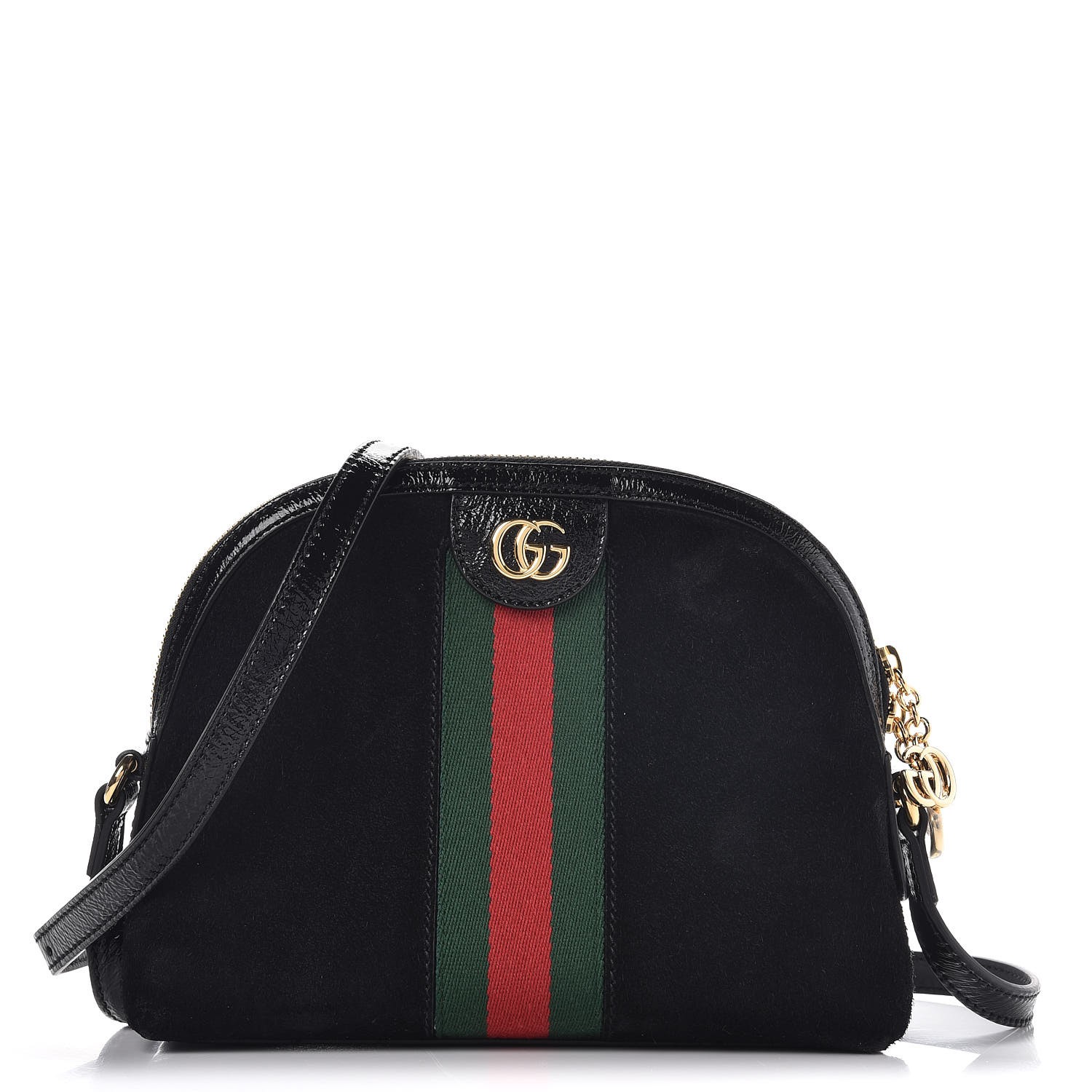 GUCCI Suede Patent GG Web Small Ophidia Shoulder Bag Black 278439