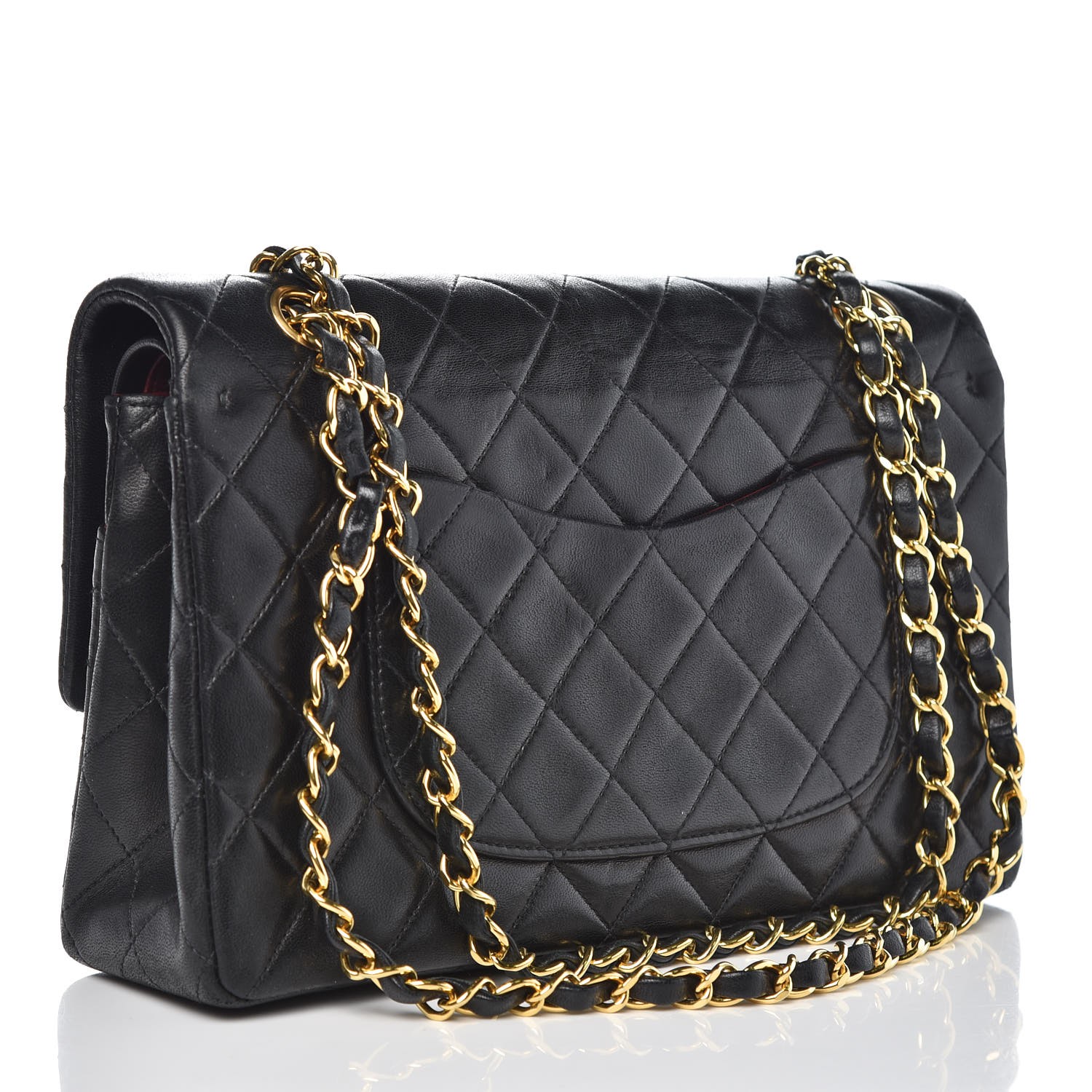 CHANEL Lambskin Quilted Medium Double Flap Bag Black 343378