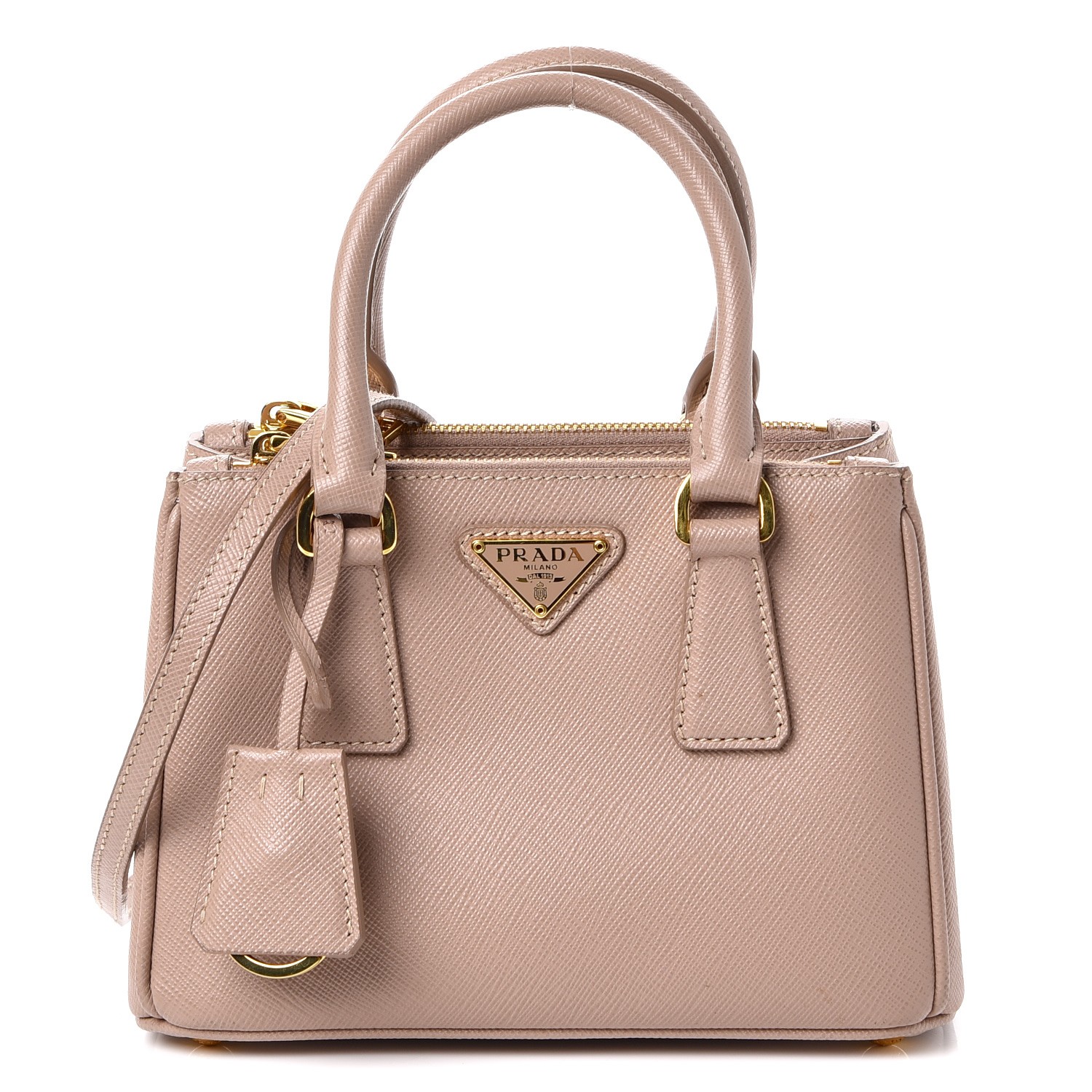 PRADA Saffiano Nano Galleria Double Zip Crossbody Bag Cammeo 244366