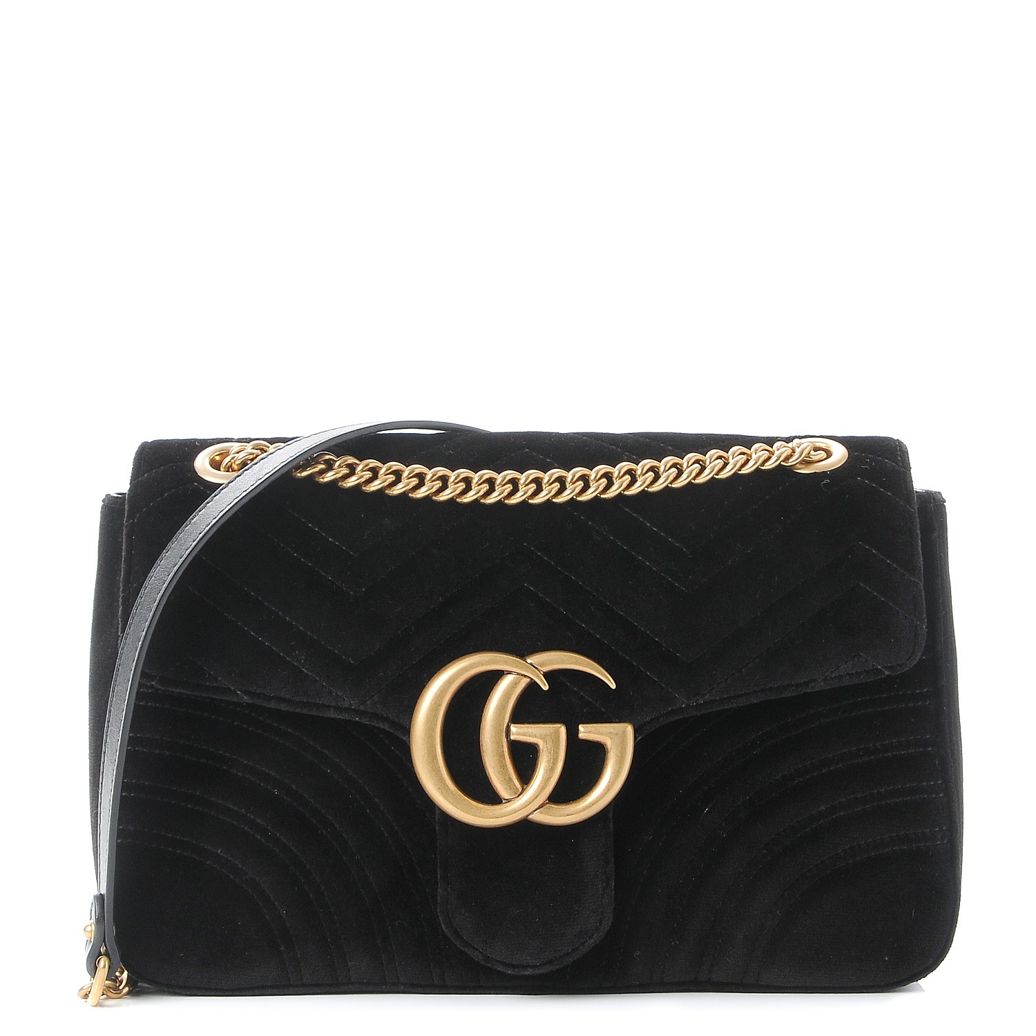 GUCCI Velvet Matelasse Medium GG Marmont Shoulder Bag Black 244277