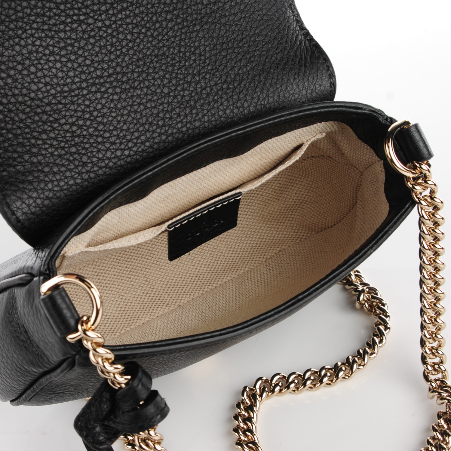 GUCCI Pebbled Calfskin Small Soho Chain Shoulder Bag Black 140669